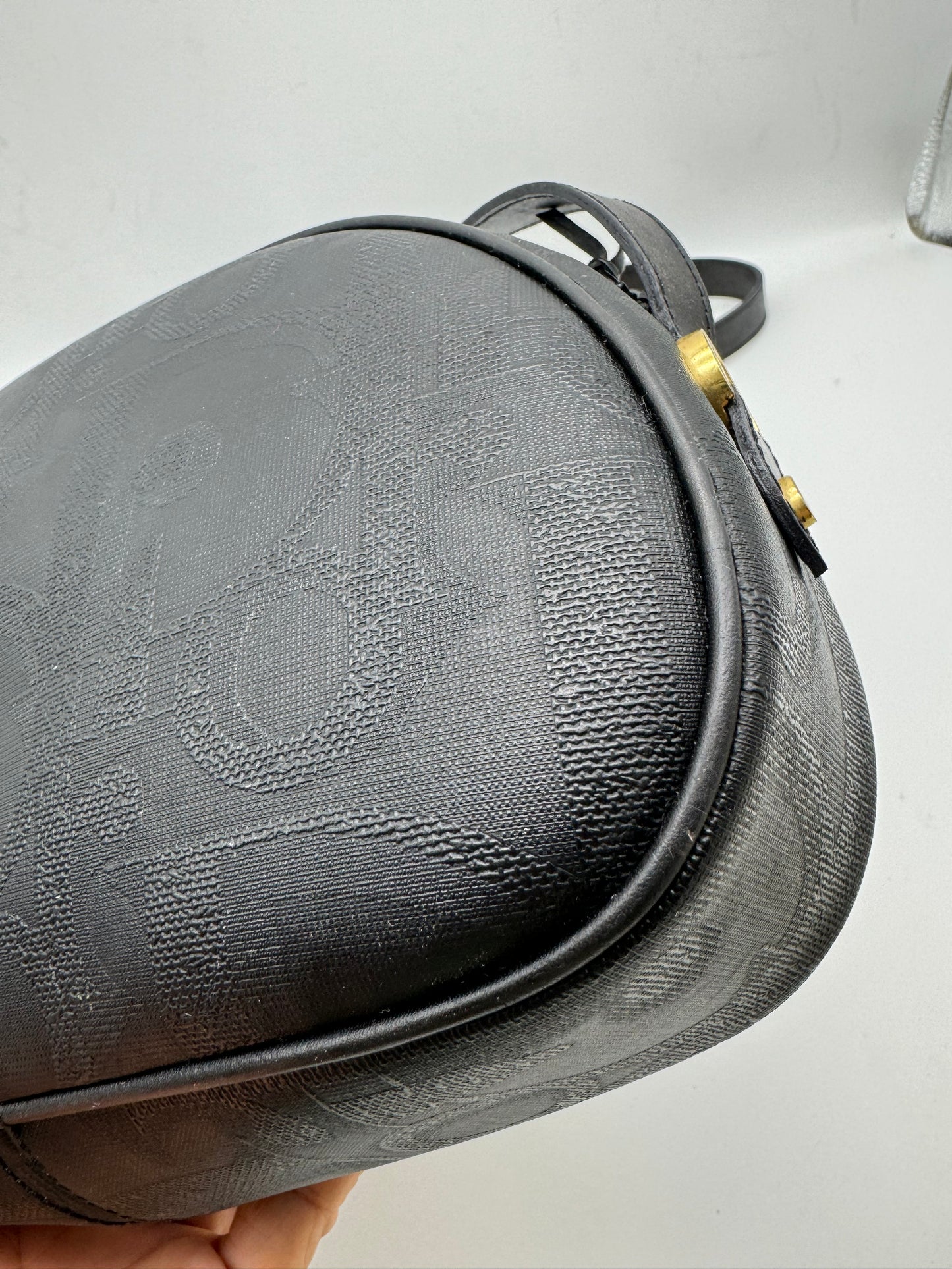 Authentic Christian Dior Black PVC Canvas Crossbody Bag