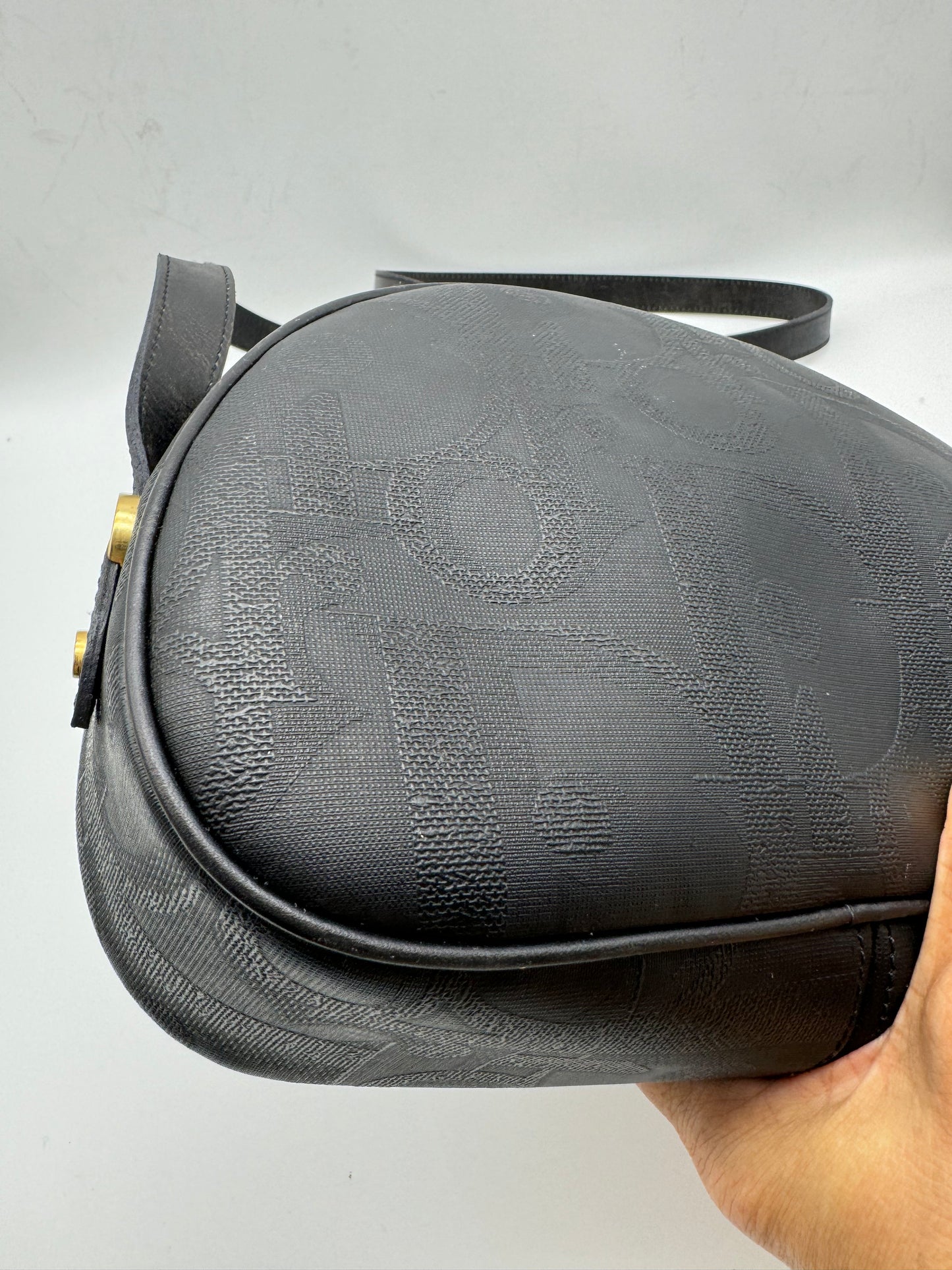 Authentic Christian Dior Black PVC Canvas Crossbody Bag