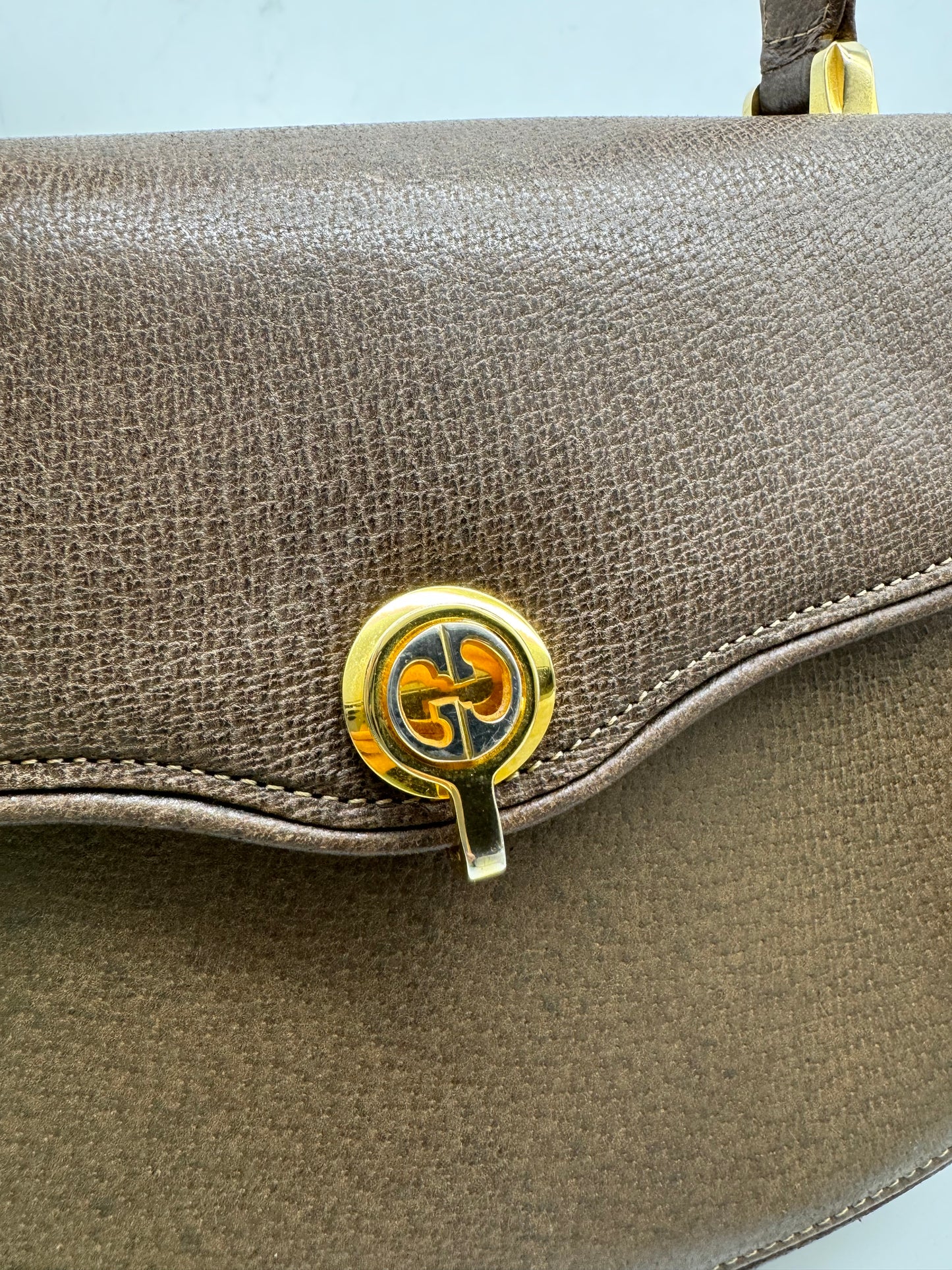 Authentic GUCCI Vintage Brown Leather Top Handbag