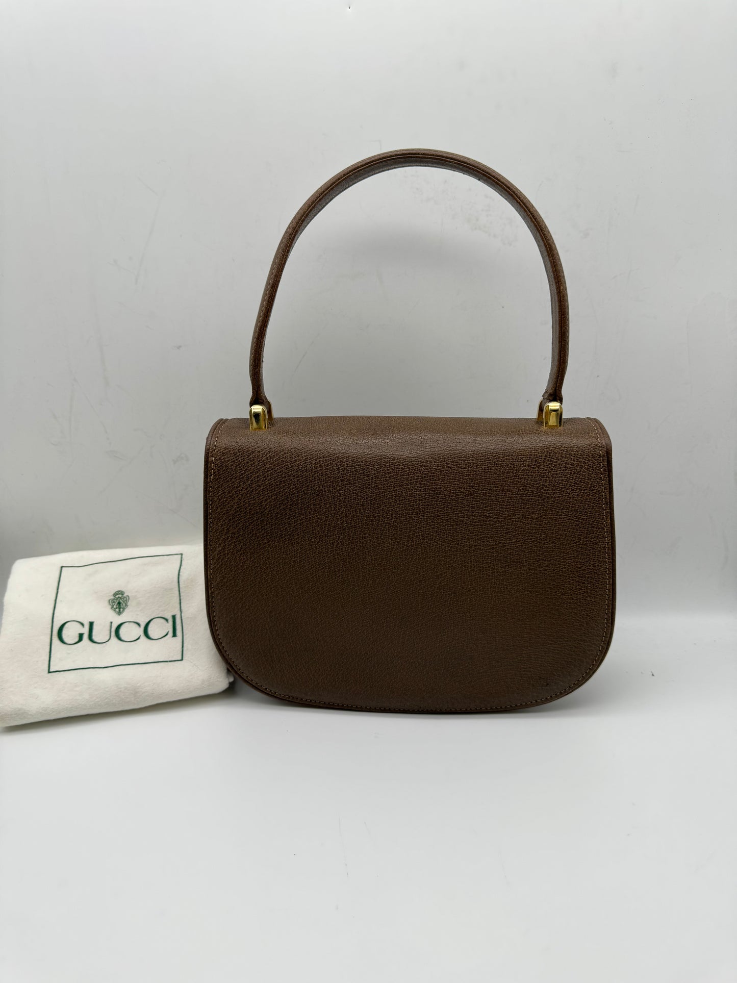 Authentic GUCCI Vintage Brown Leather Top Handbag