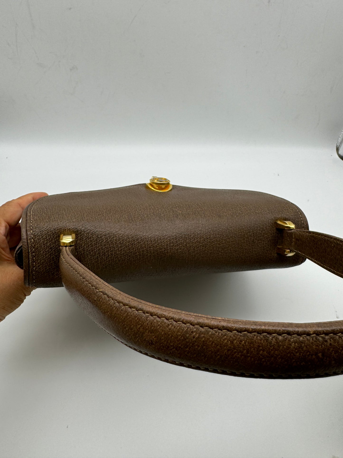 Authentic GUCCI Vintage Brown Leather Top Handbag