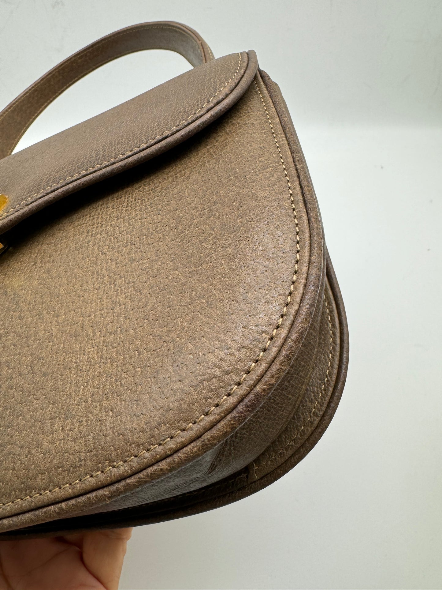 Authentic GUCCI Vintage Brown Leather Top Handbag