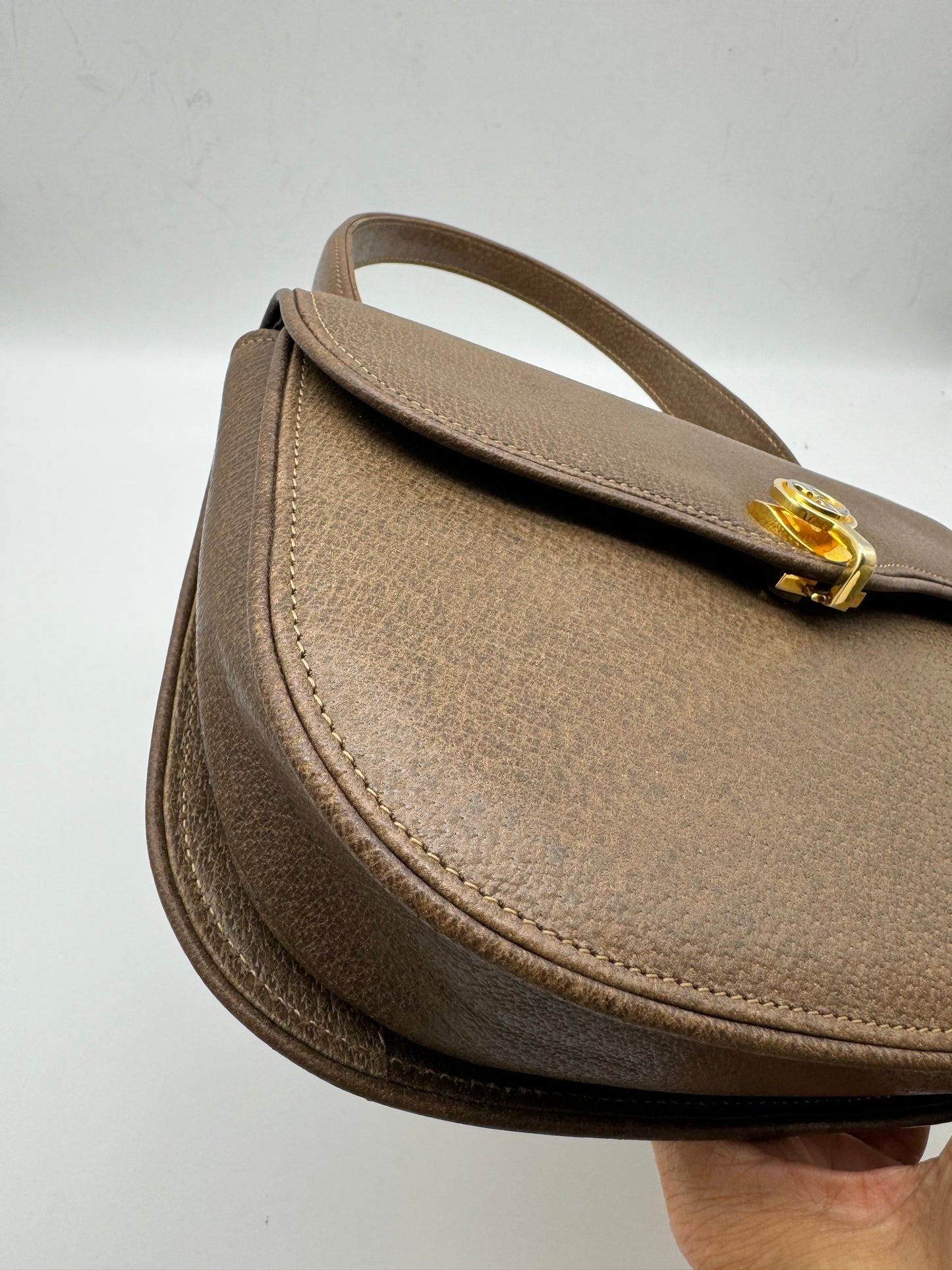 Authentic GUCCI Vintage Brown Leather Top Handbag