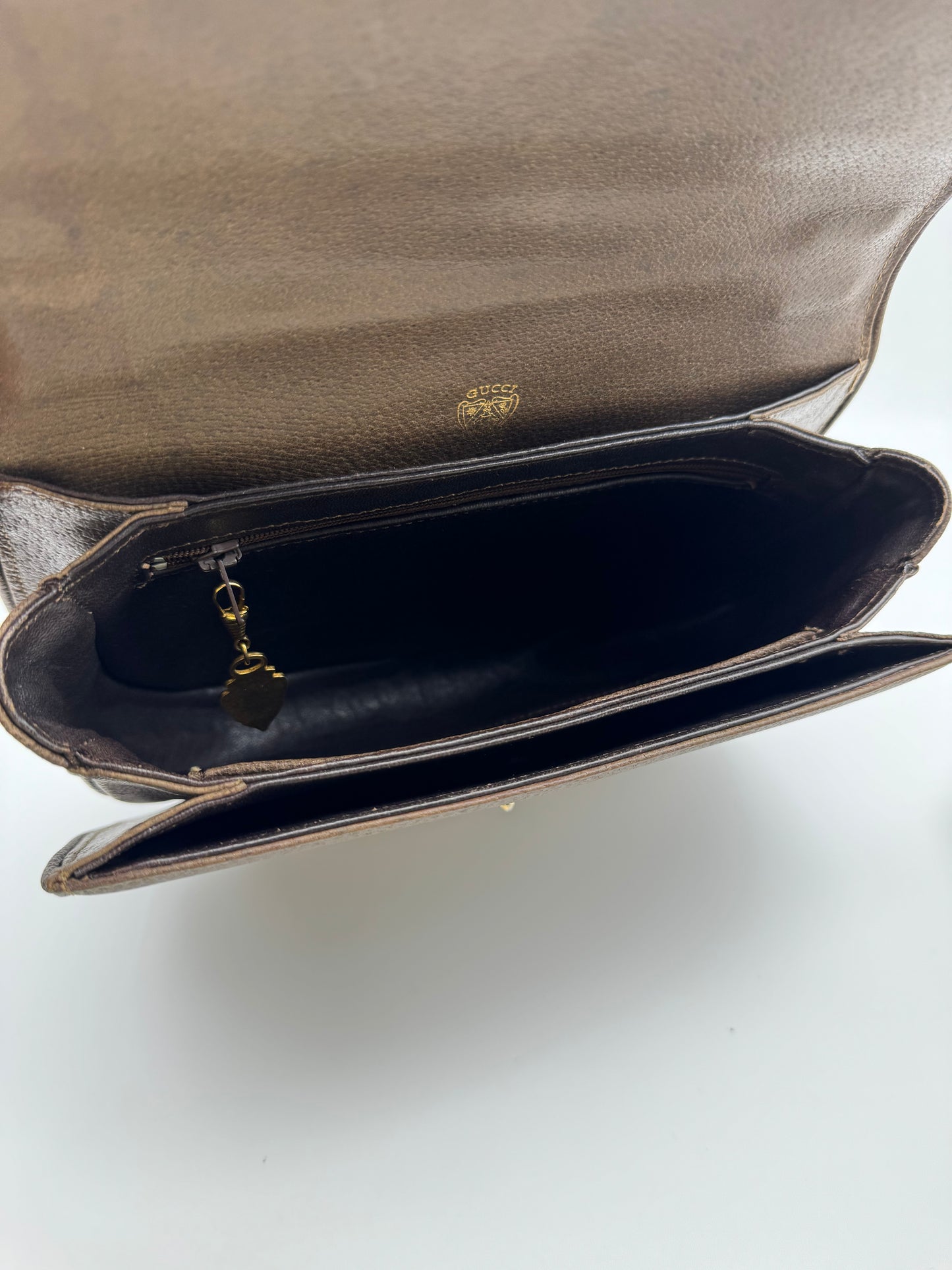 Authentic GUCCI Vintage Brown Leather Top Handbag