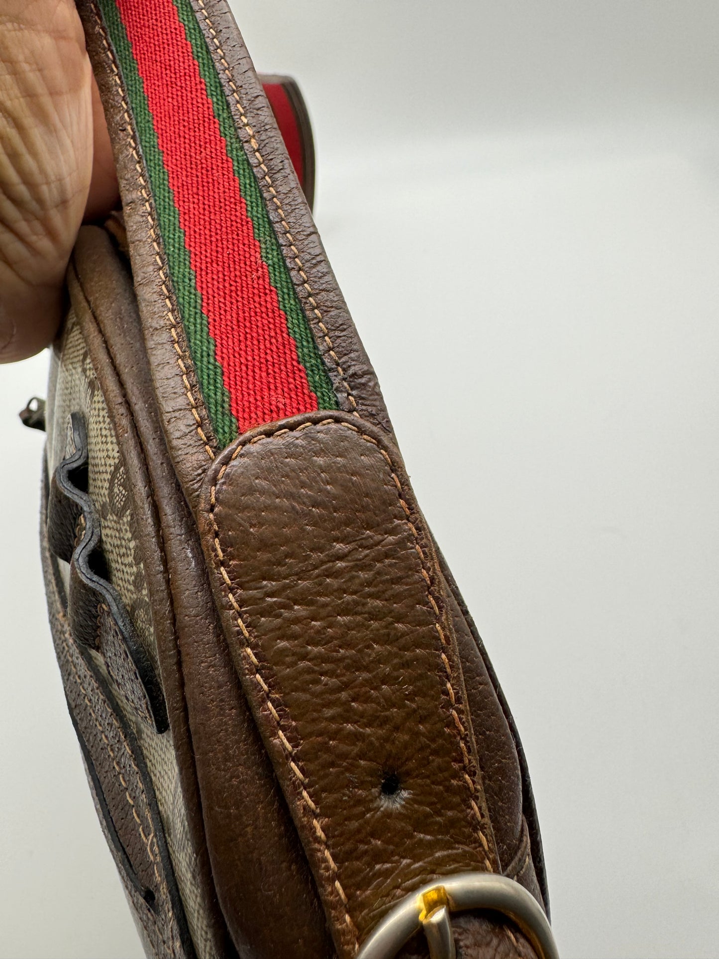 Authentic GUCCI Vintage Coated Canvas Red & Green Strap Crossbody Bag