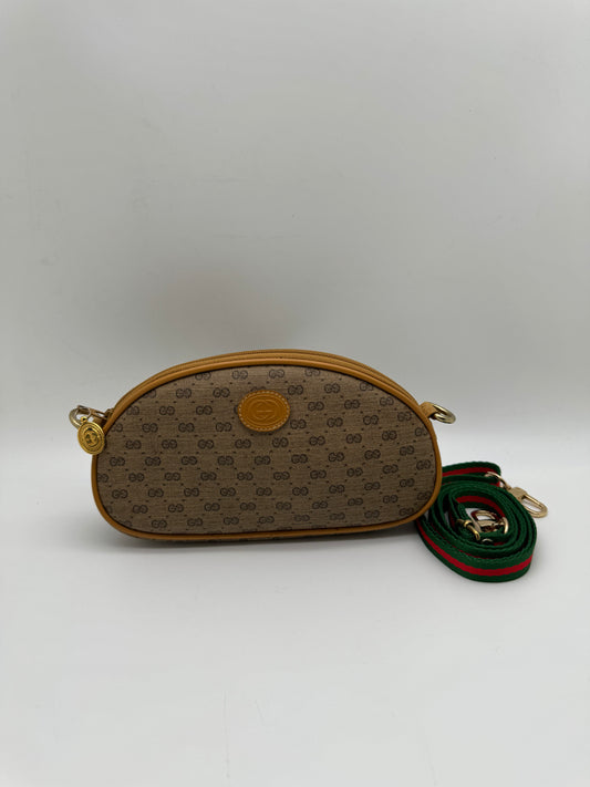 Authentic Gucci Vintage Clutch Micro GG Coated Canvas Added Strap Crossbody Bag