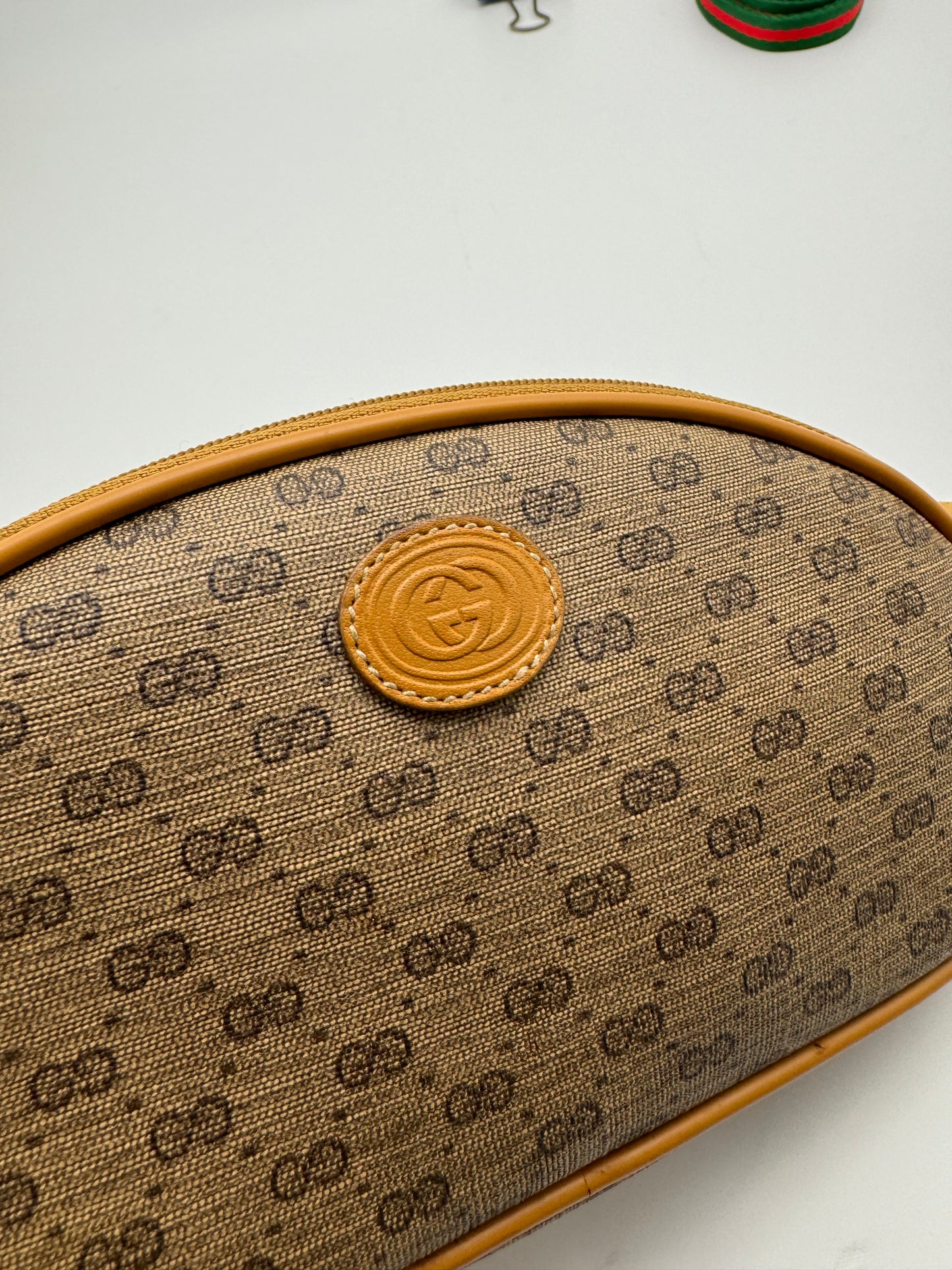 Authentic Gucci Vintage Clutch Micro GG Coated Canvas Added Strap Crossbody Bag