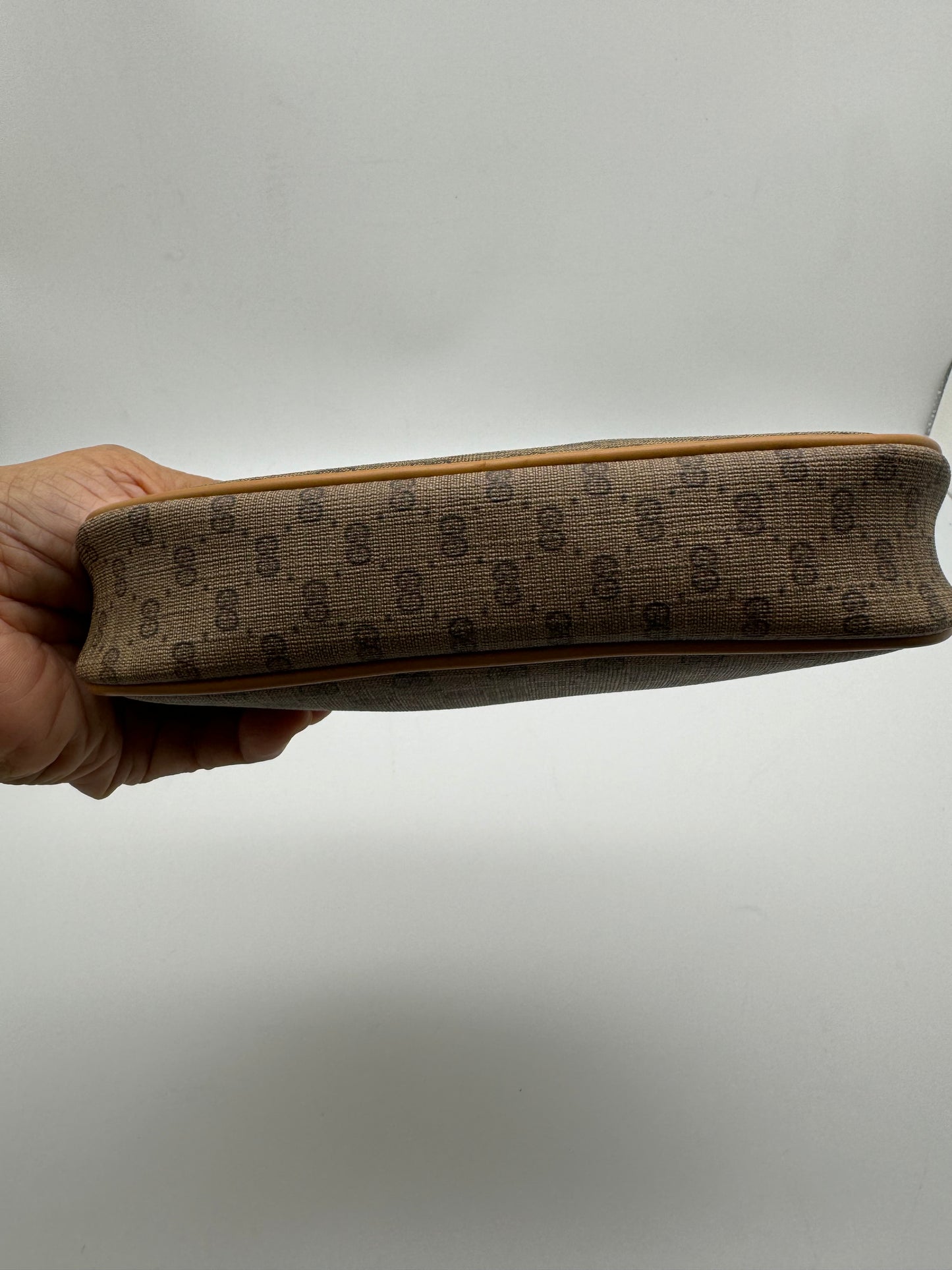 Authentic Gucci Vintage Clutch Micro GG Coated Canvas Added Strap Crossbody Bag