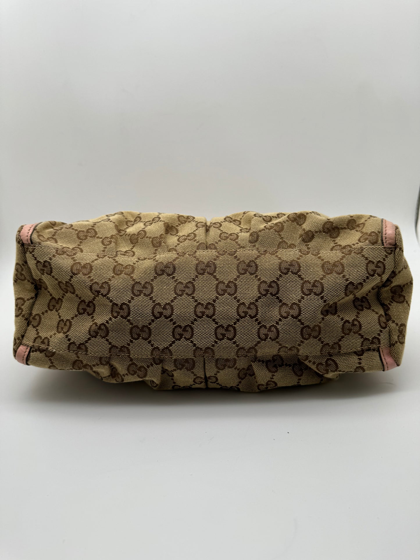 Authentic Gucci Abby D-Ring Hobo Brown Monogram Pink Leather Shoulder Bag