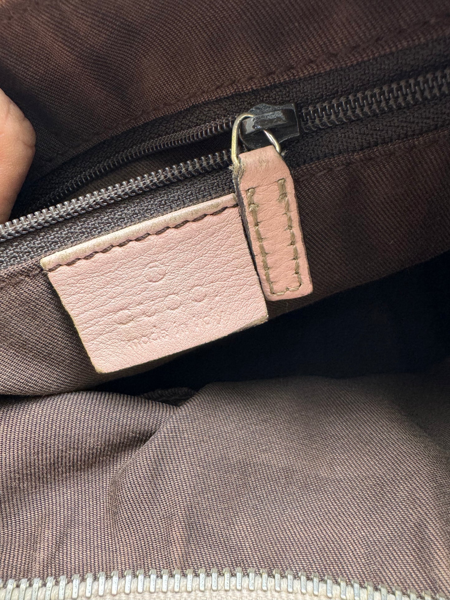 Authentic Gucci Abby D-Ring Hobo Brown Monogram Pink Leather Shoulder Bag