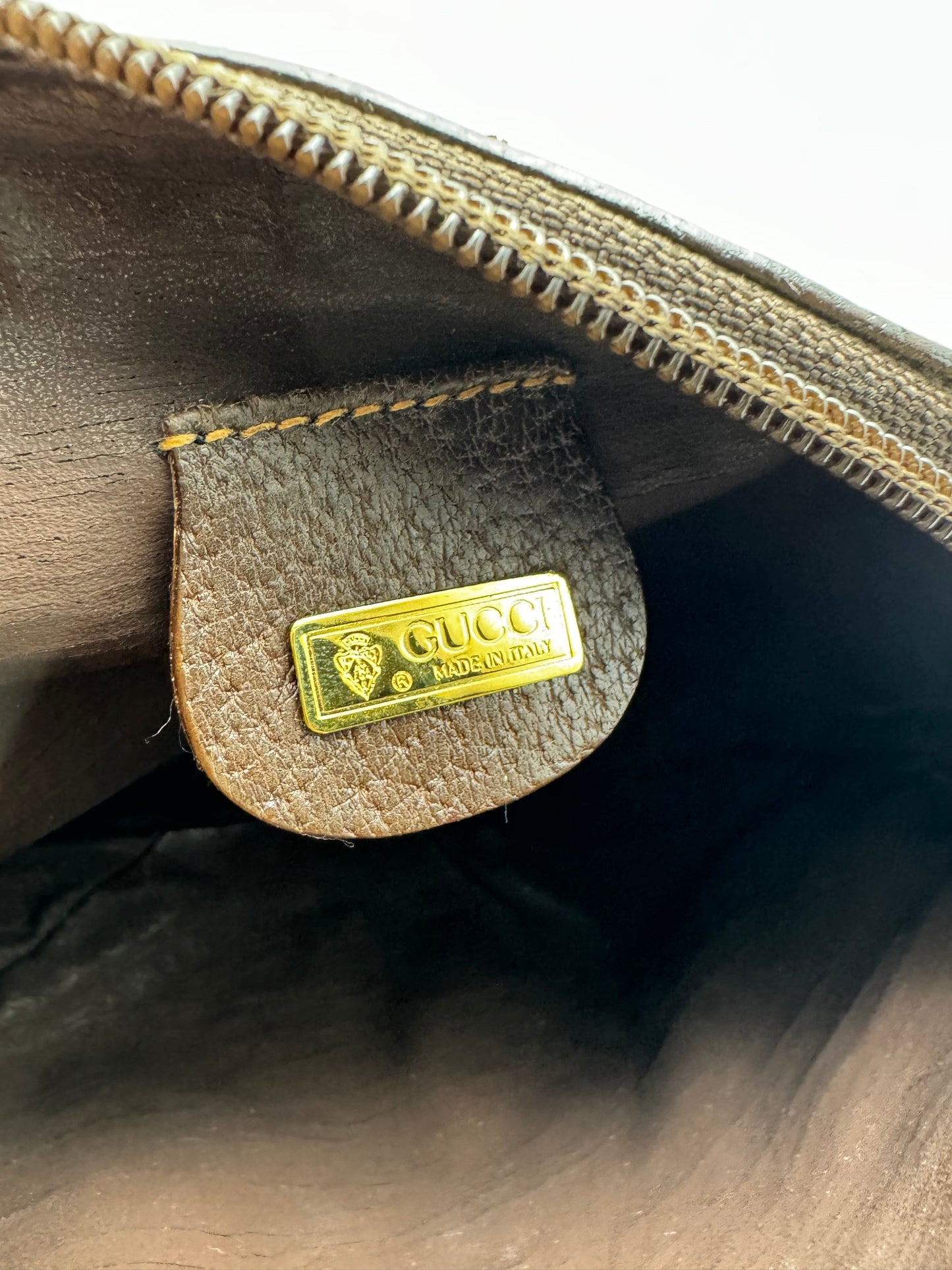 Authentic GUCCI Pleated Clutch Brown Monogram Coated Canvas Added Strap Crossbody Bag