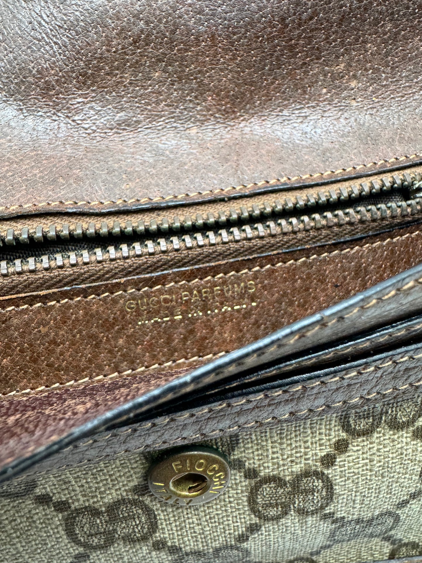 Authentic Gucci Parfums Vintage Mini Clutch Brown Sherry Line Added Strap Crossbody Belt Bag