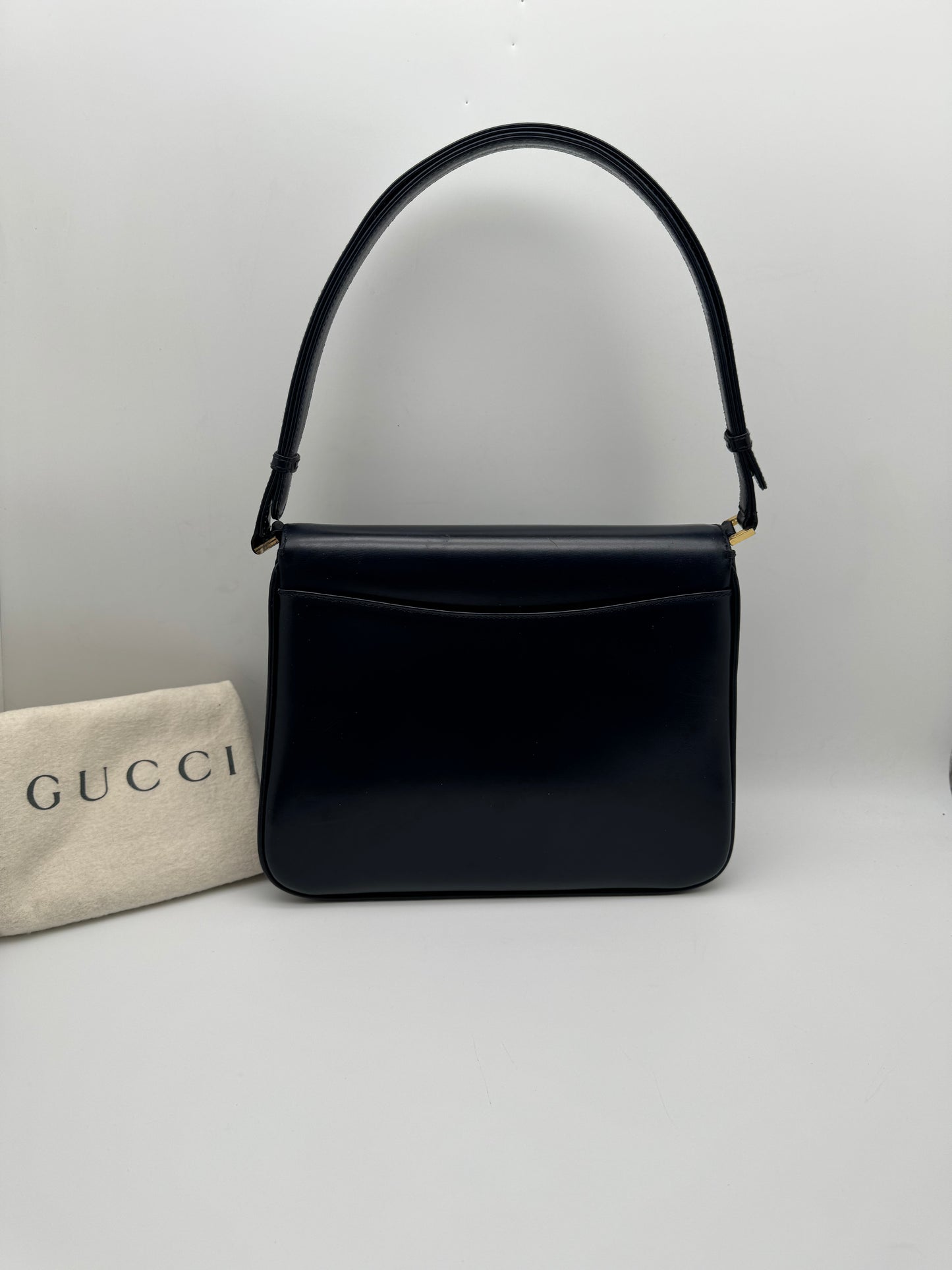Authentic GUCCI Vintage Navy Blue Leather Shoulder Handbag