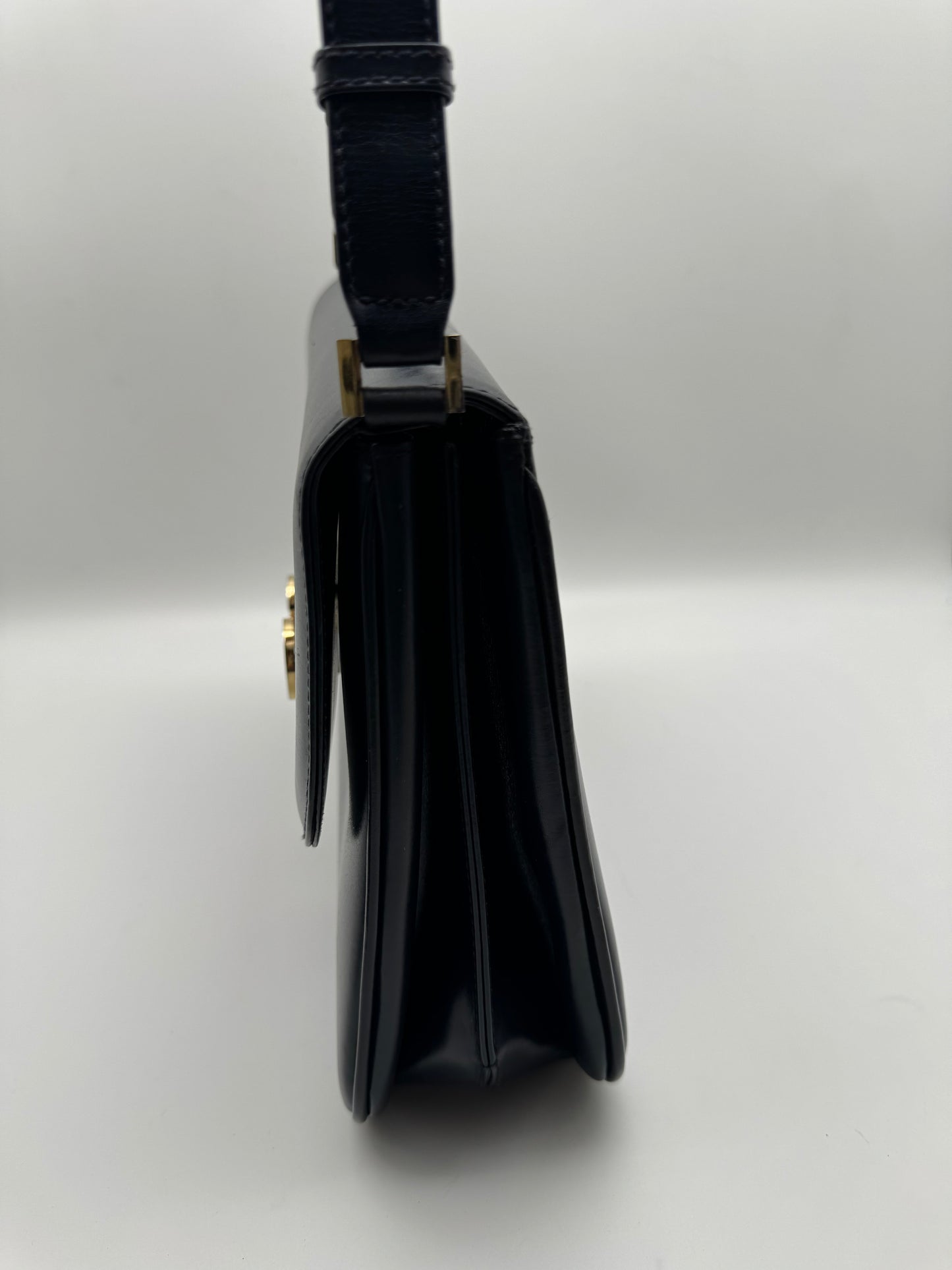 Authentic GUCCI Vintage Navy Blue Leather Shoulder Handbag