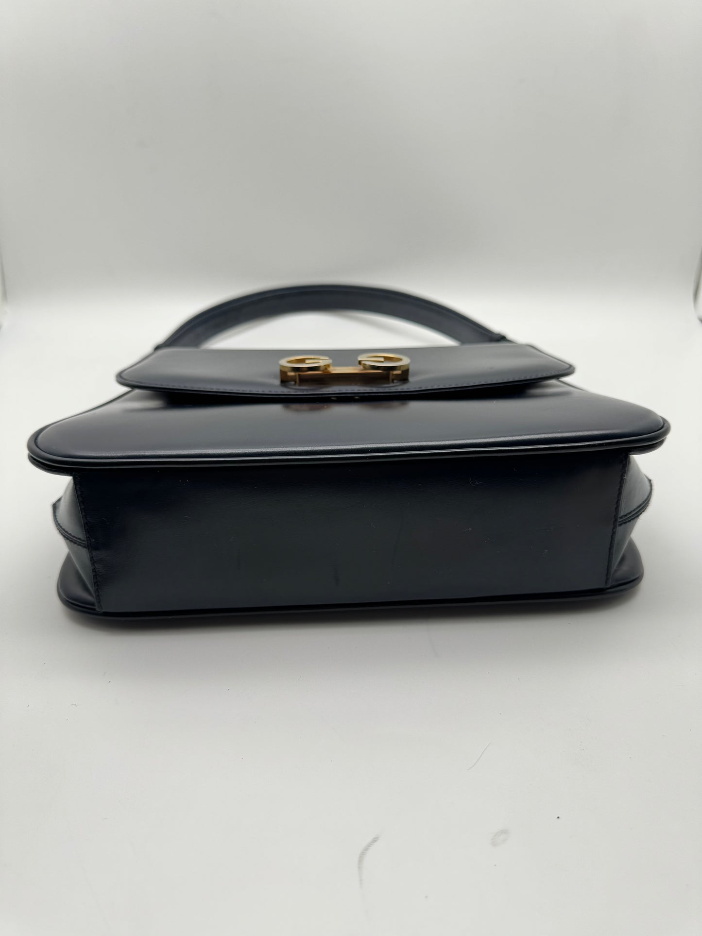 Authentic GUCCI Vintage Navy Blue Leather Shoulder Handbag