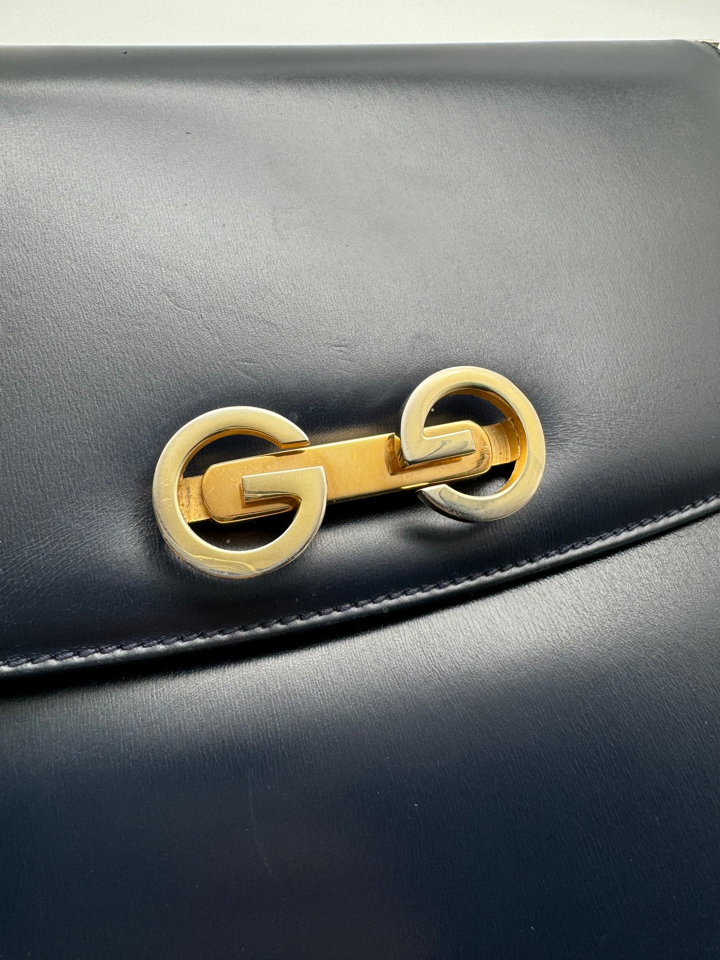 Authentic GUCCI Vintage Navy Blue Leather Shoulder Handbag