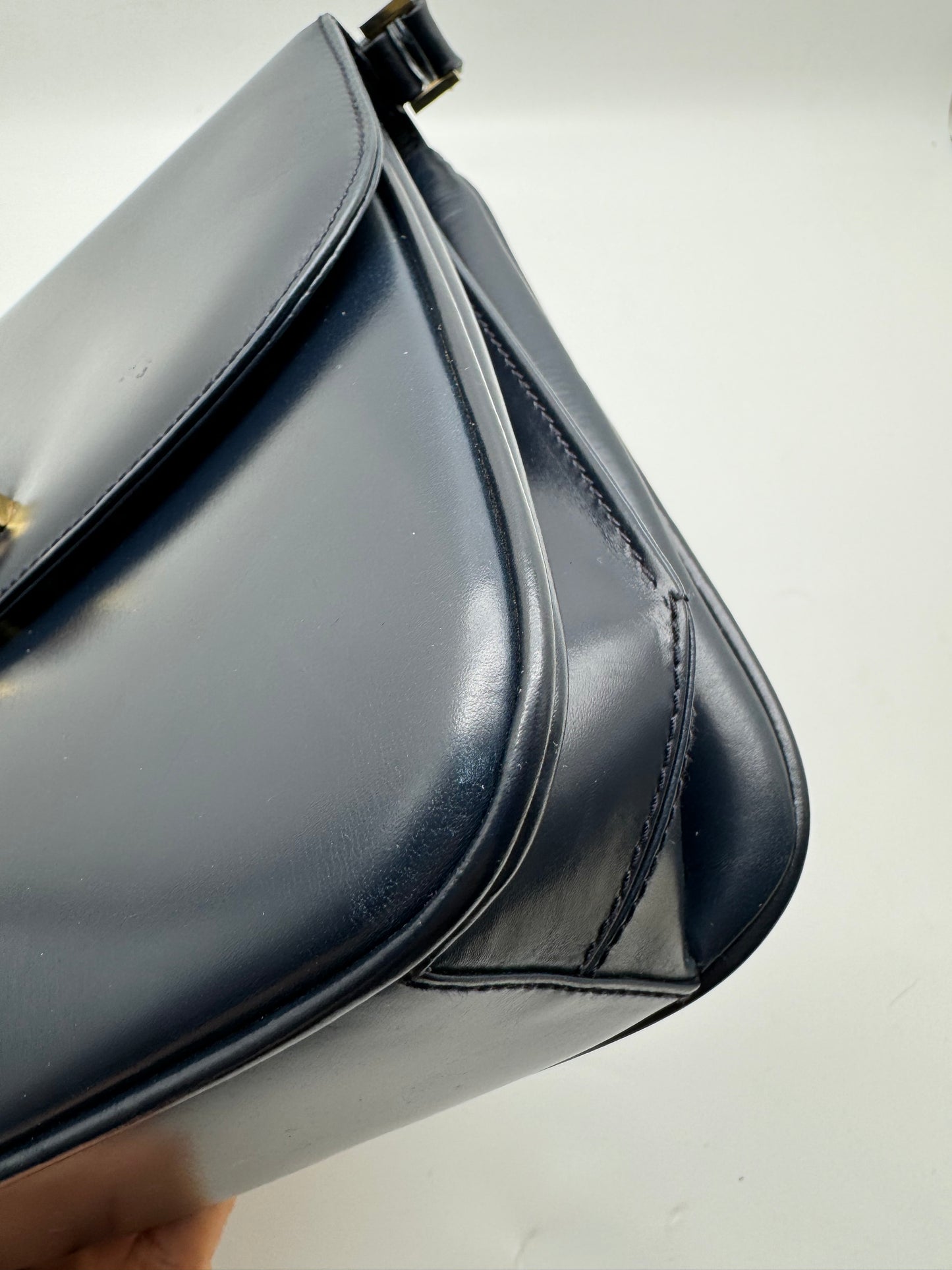 Authentic GUCCI Vintage Navy Blue Leather Shoulder Handbag