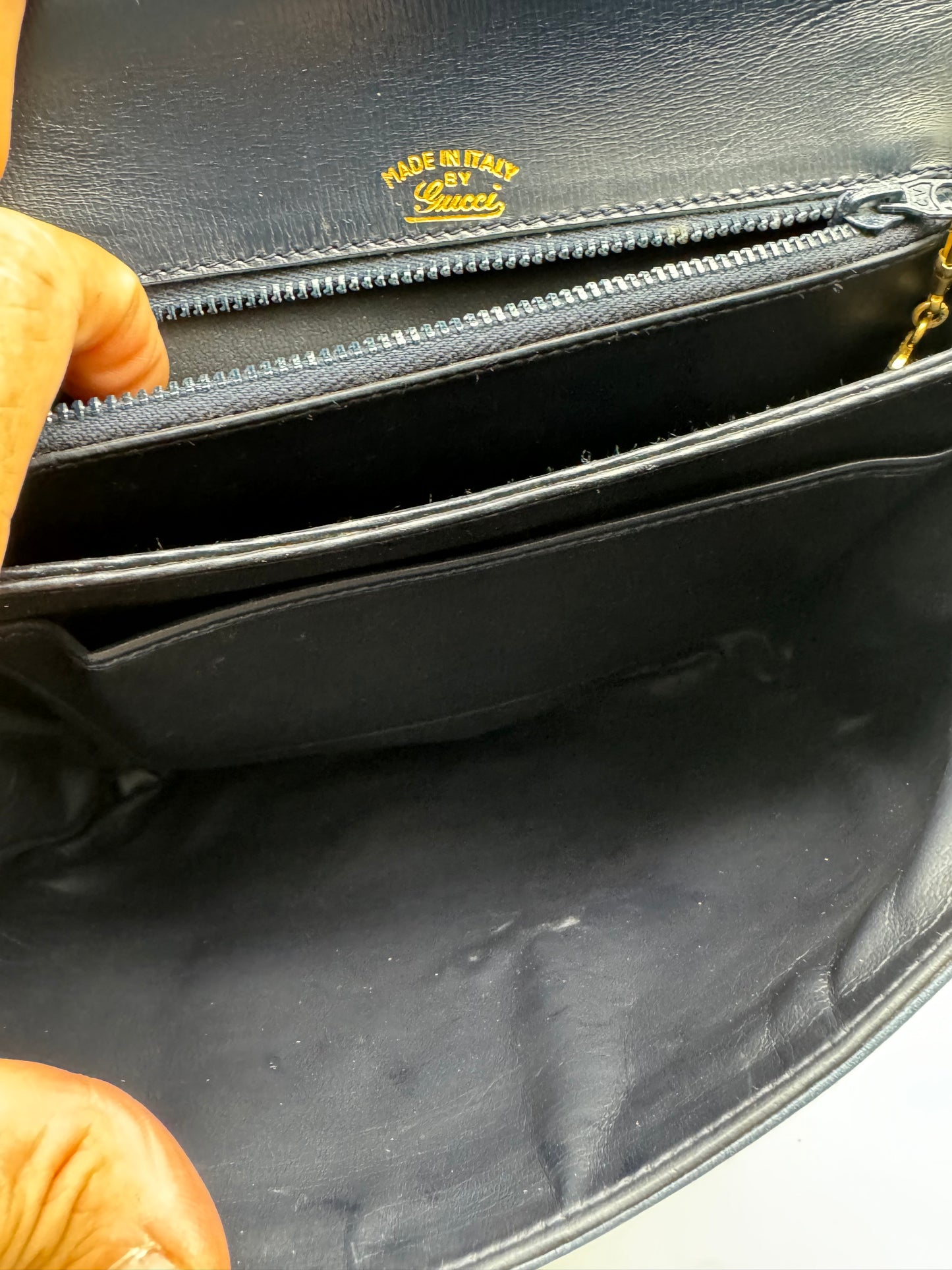 Authentic GUCCI Vintage Navy Blue Leather Shoulder Handbag