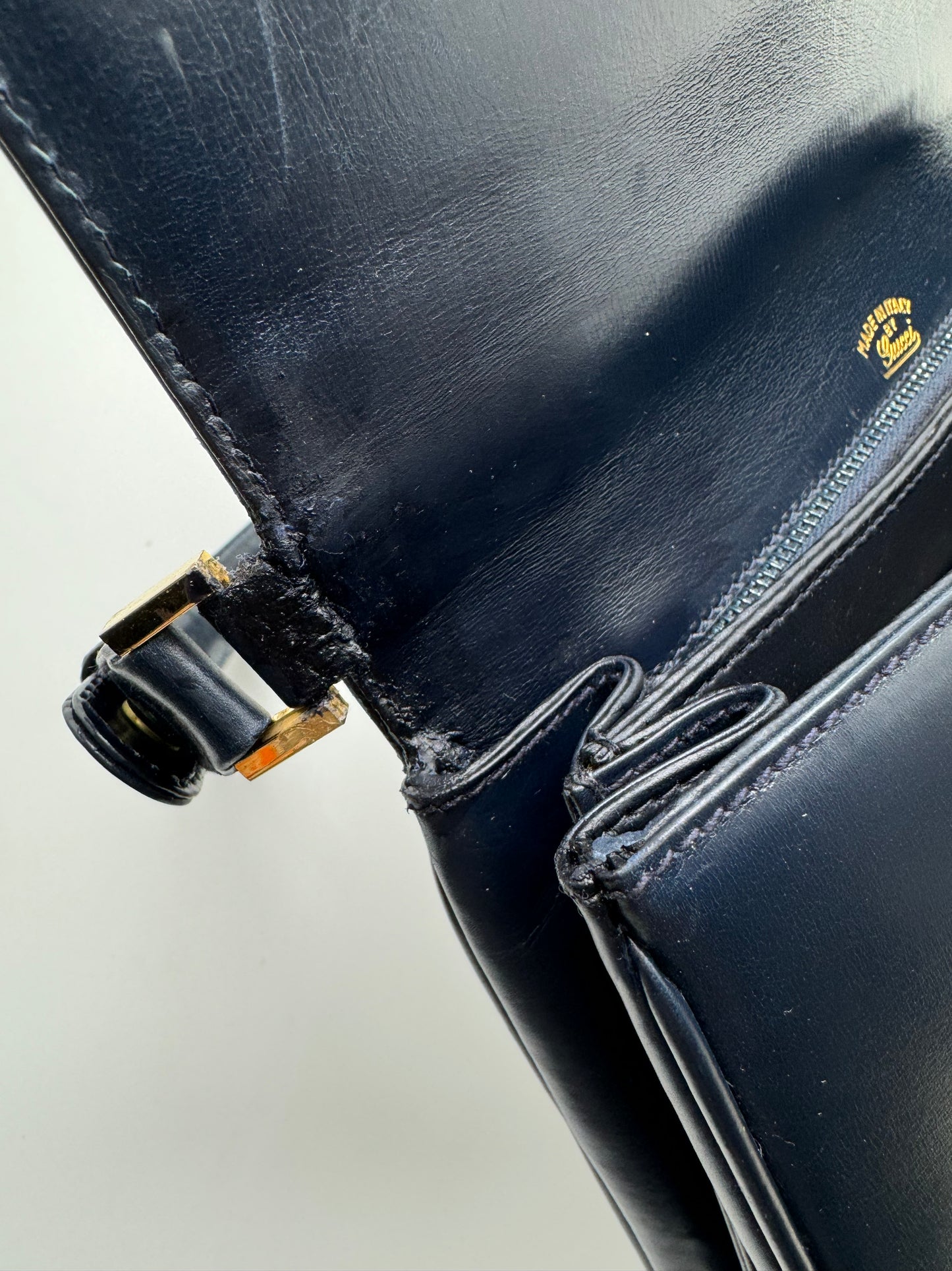 Authentic GUCCI Vintage Navy Blue Leather Shoulder Handbag