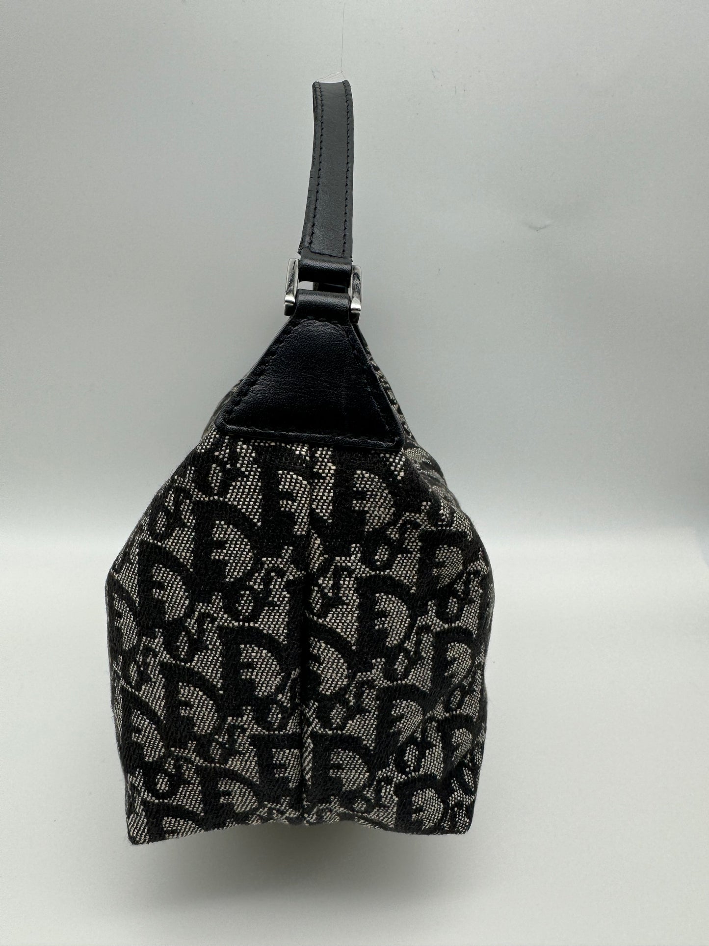 Authentic Christian Dior Black Trotter Jacquard Cloth Handbag