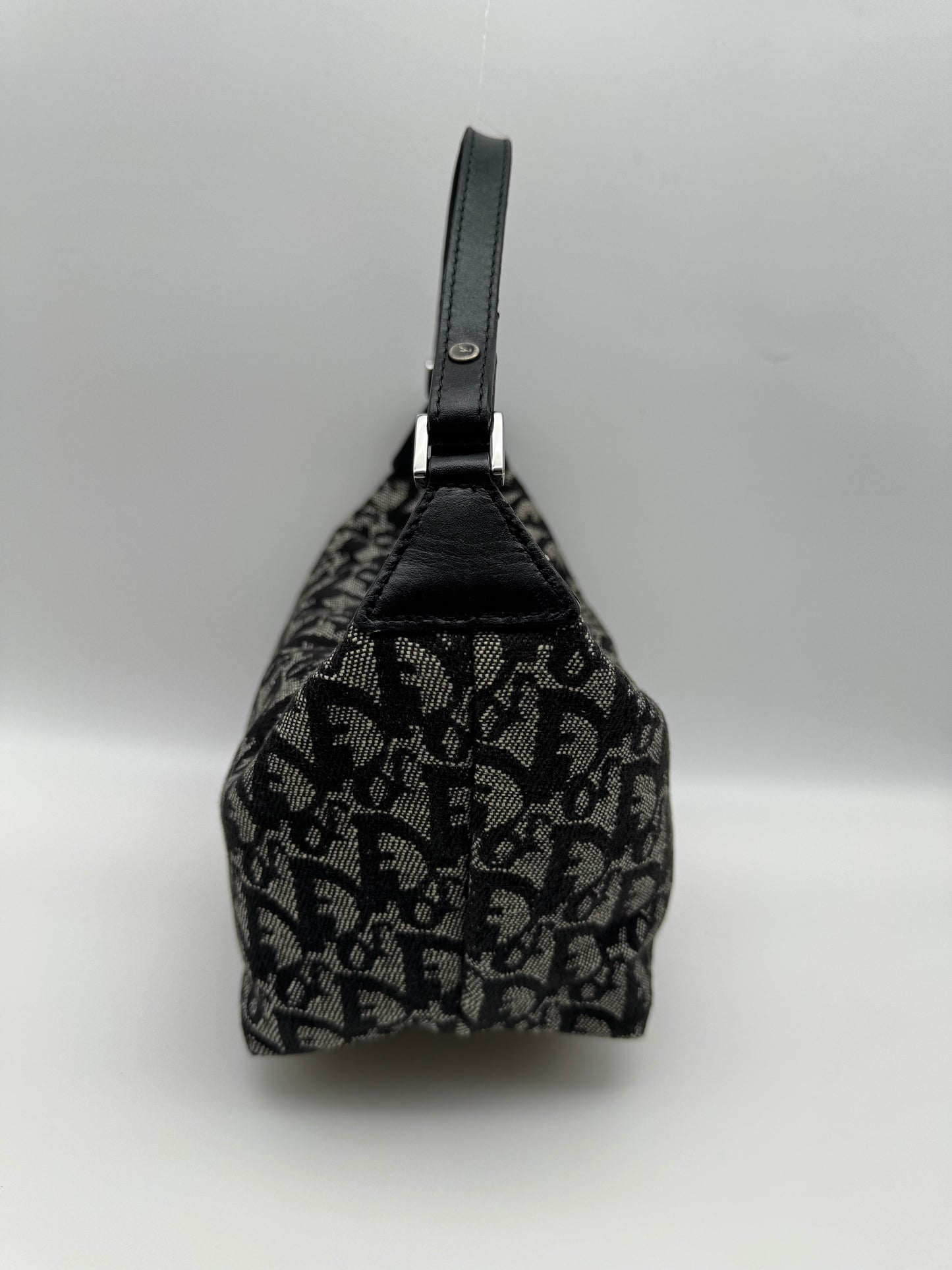 Authentic Christian Dior Black Trotter Jacquard Cloth Handbag