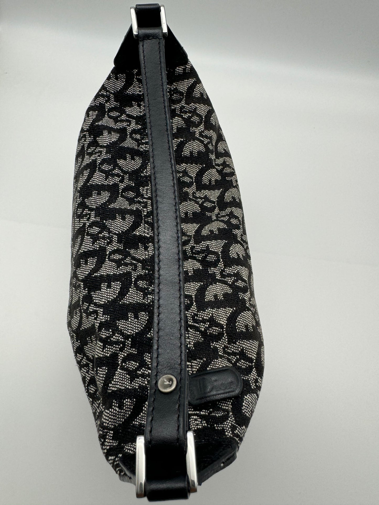 Authentic Christian Dior Black Trotter Jacquard Cloth Handbag