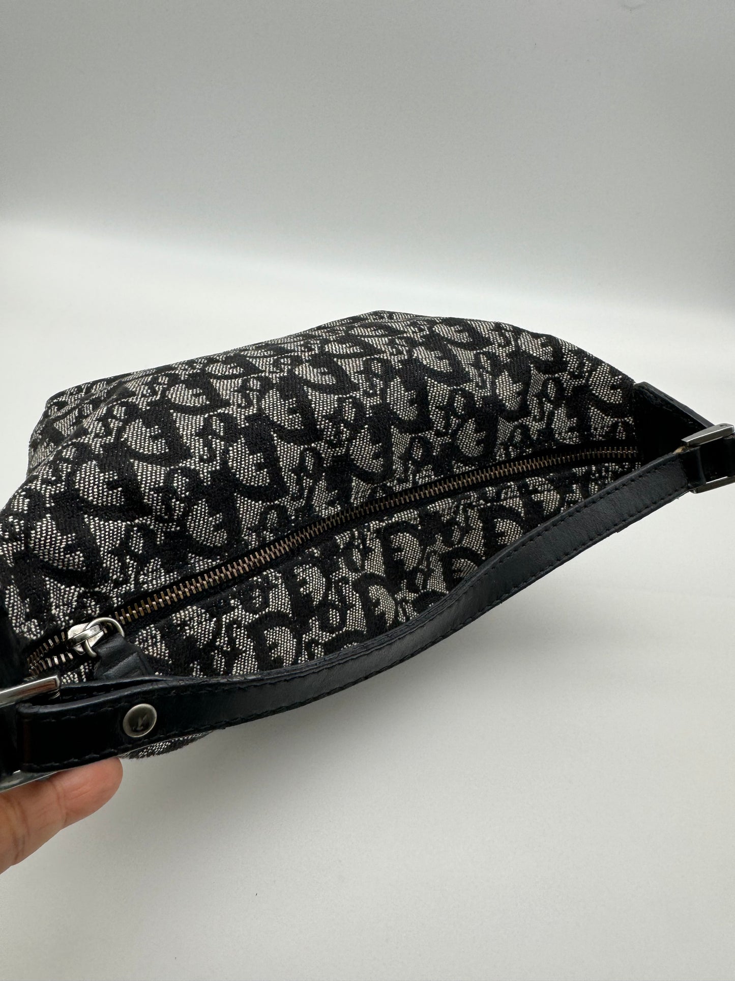 Authentic Christian Dior Black Trotter Jacquard Cloth Handbag
