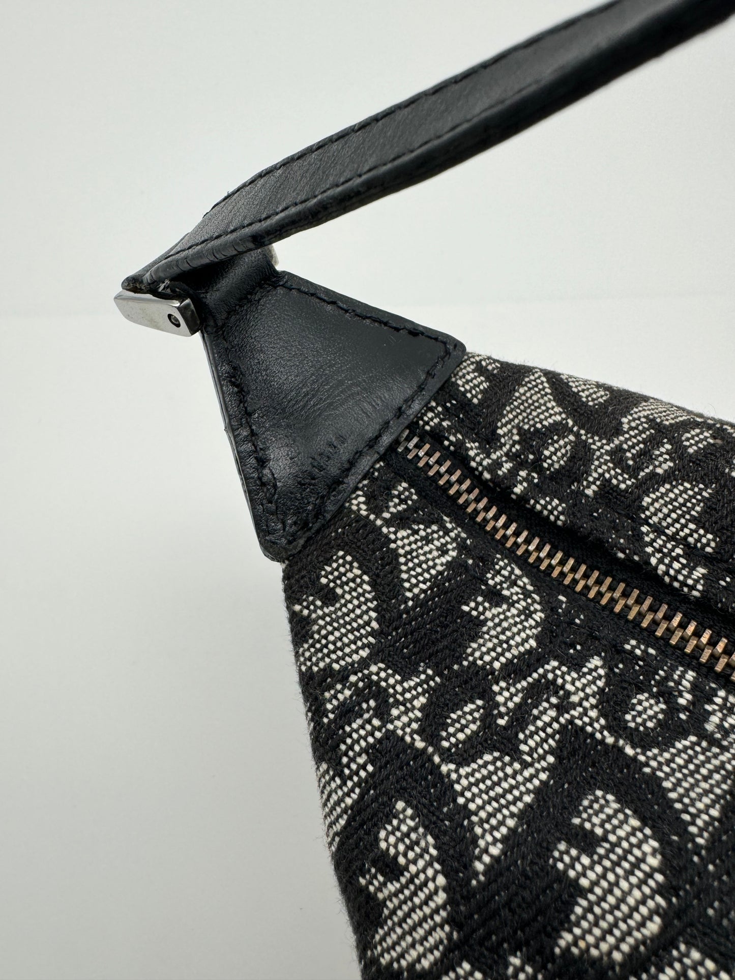 Authentic Christian Dior Black Trotter Jacquard Cloth Handbag