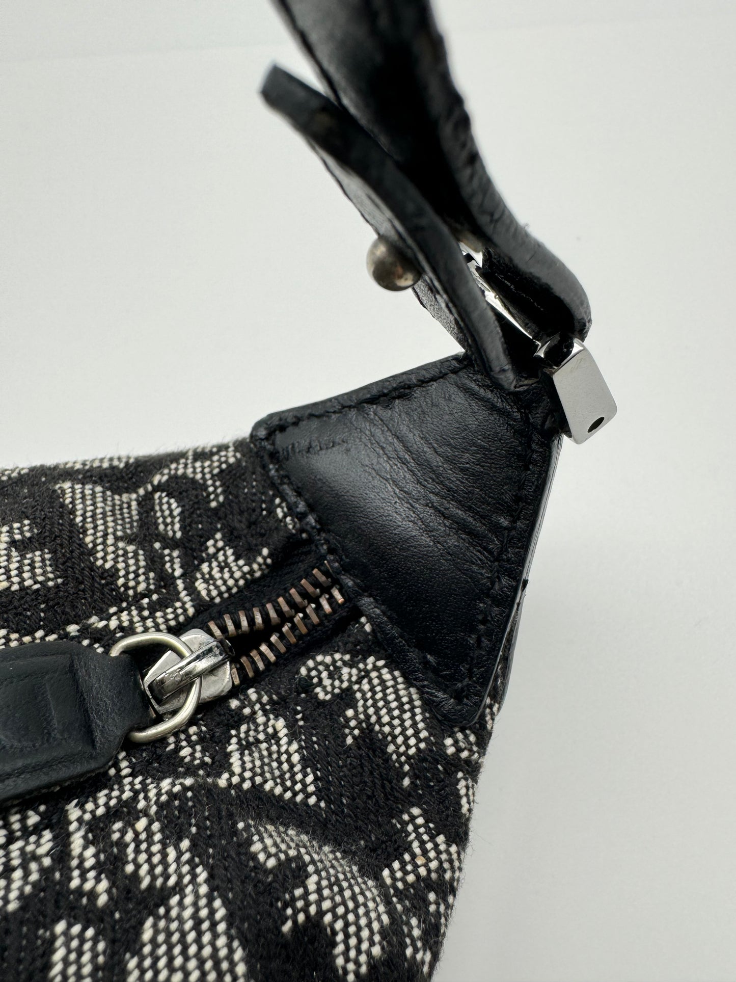 Authentic Christian Dior Black Trotter Jacquard Cloth Handbag