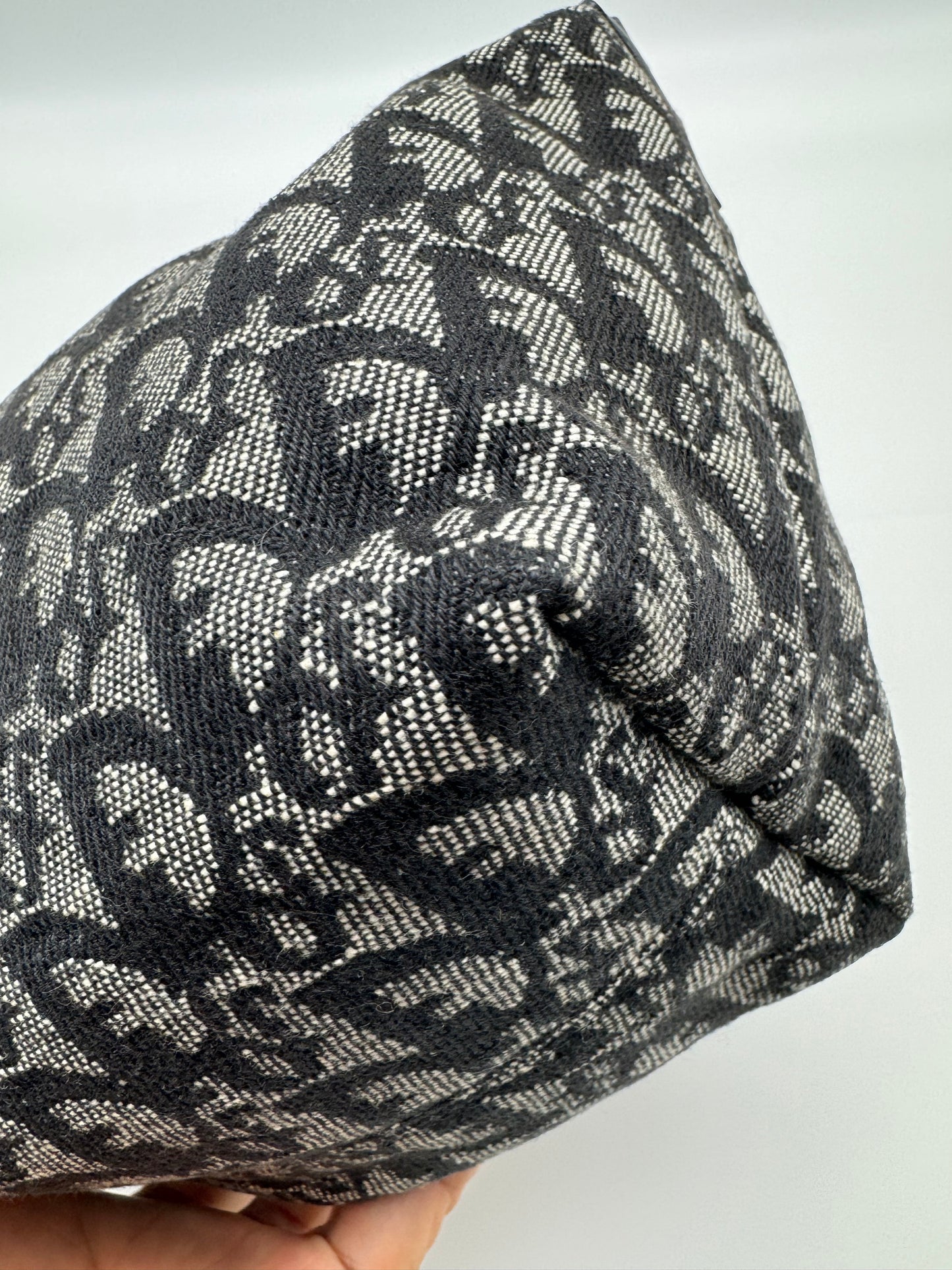 Authentic Christian Dior Black Trotter Jacquard Cloth Handbag