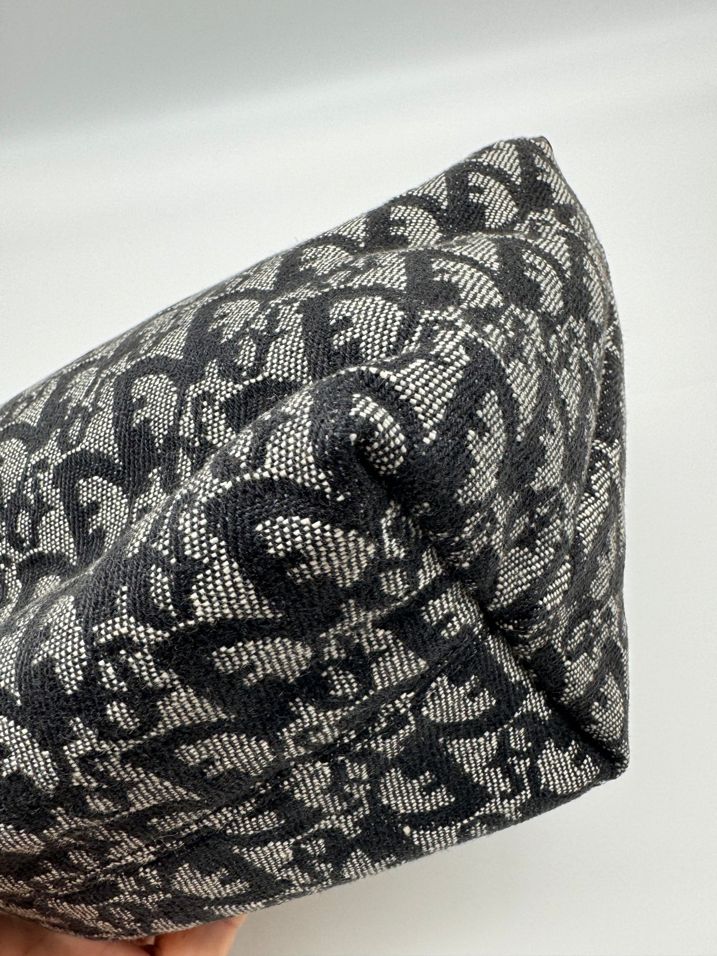 Authentic Christian Dior Black Trotter Jacquard Cloth Handbag