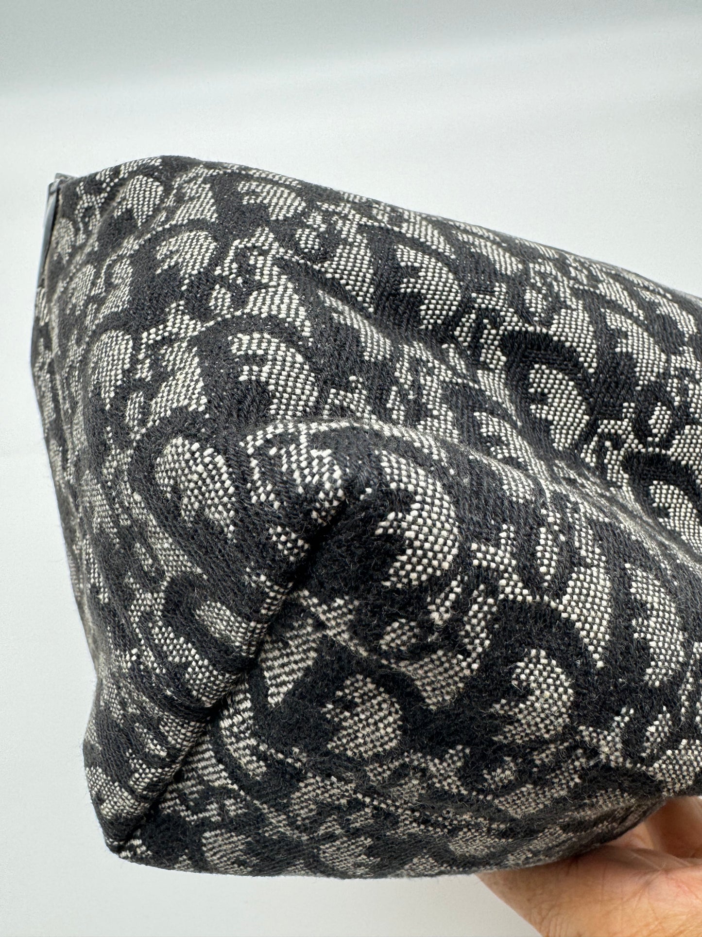 Authentic Christian Dior Black Trotter Jacquard Cloth Handbag