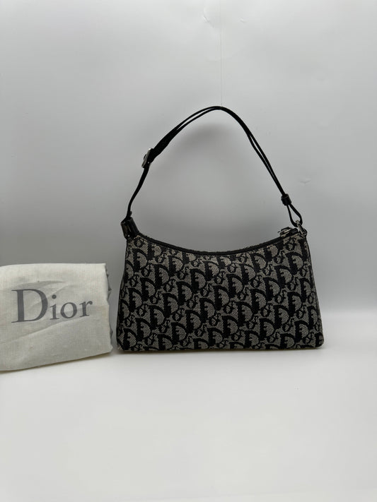 Authentic Christian Dior Black Trotter Jacquard Cloth Pochette Shoulder Bag