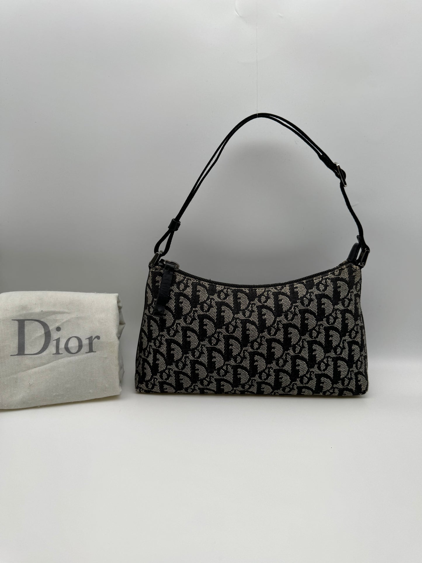 Authentic Christian Dior Black Trotter Jacquard Cloth Pochette Shoulder Bag