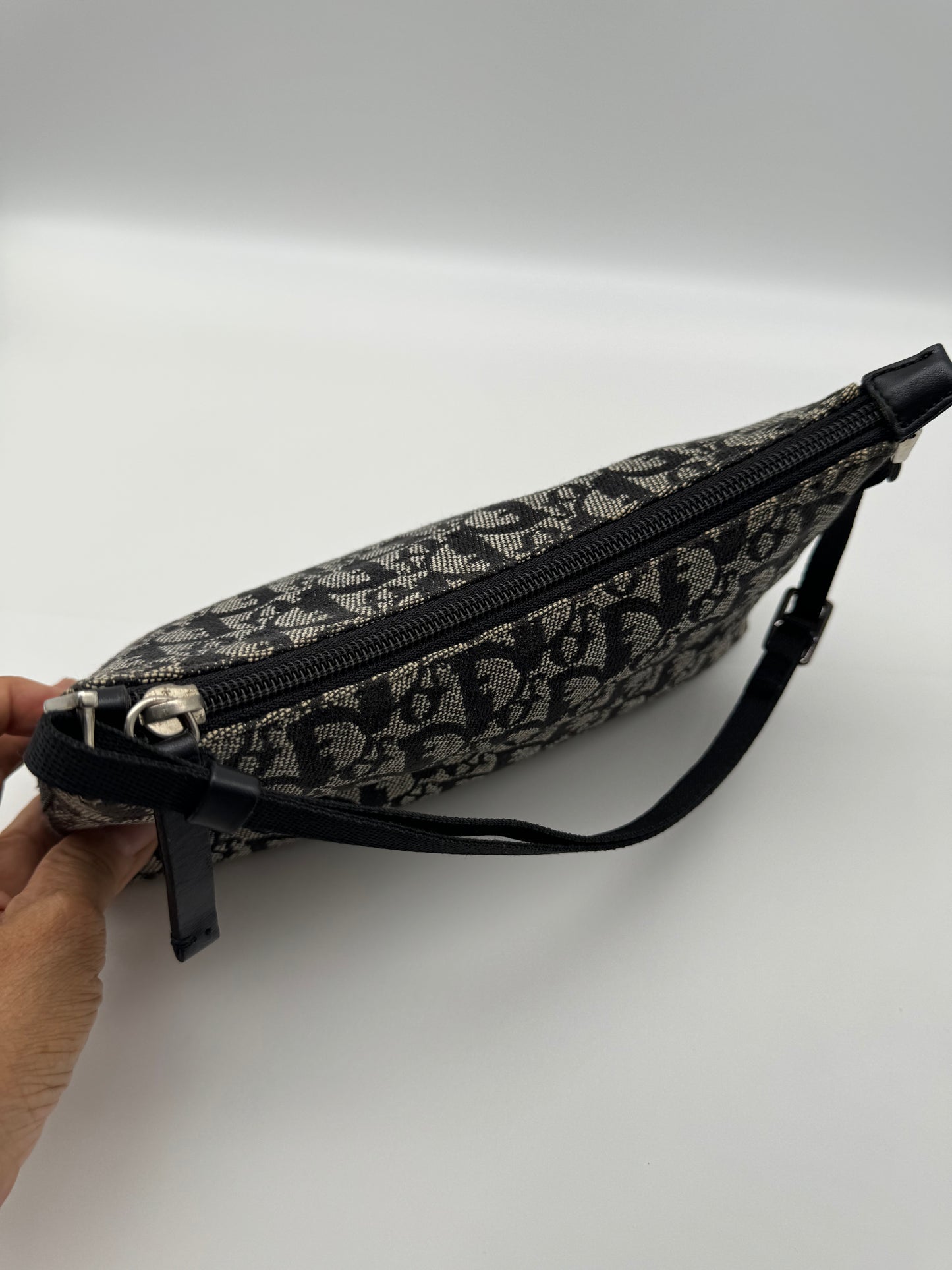 Authentic Christian Dior Black Trotter Jacquard Cloth Pochette Shoulder Bag