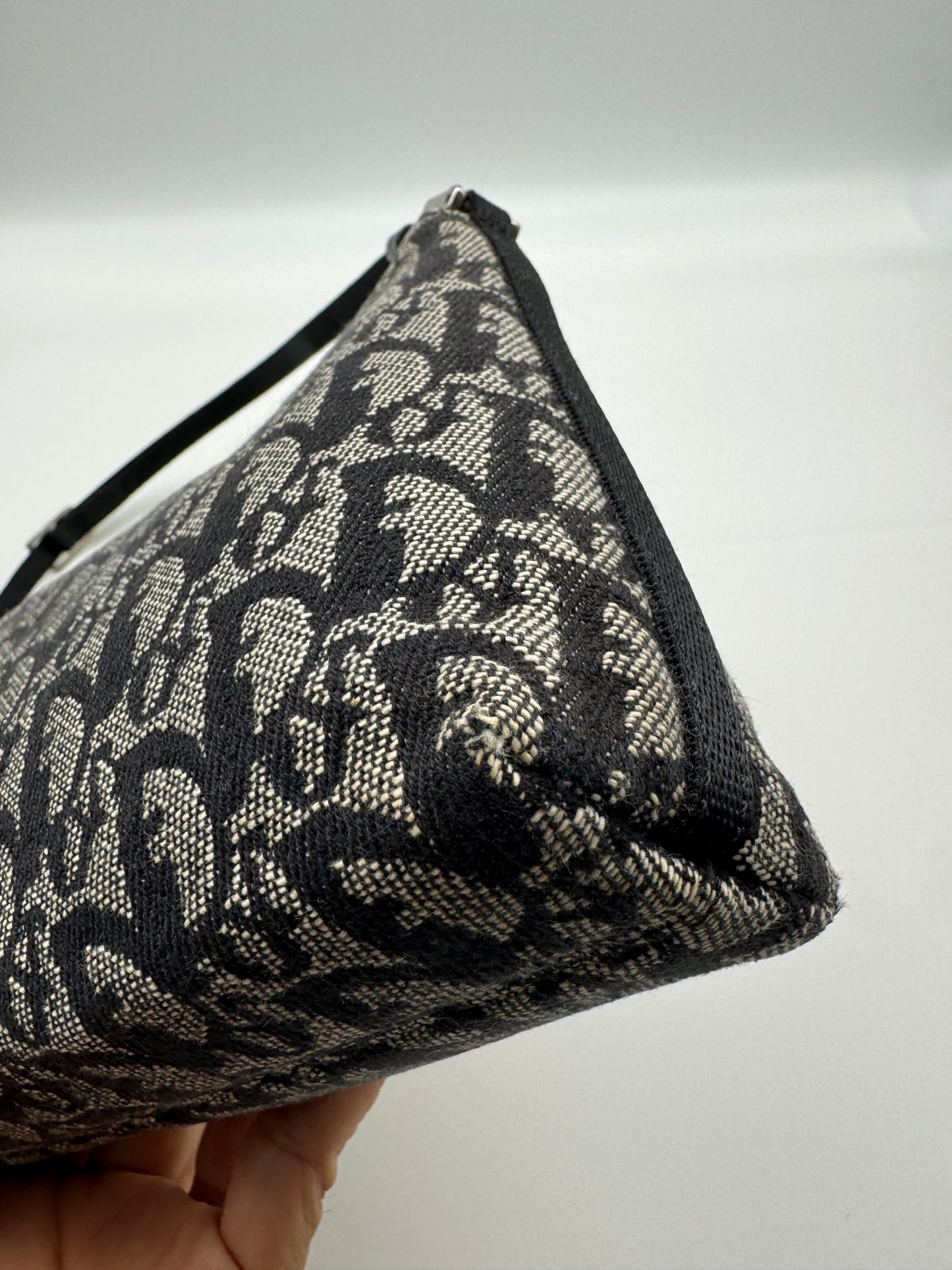 Authentic Christian Dior Black Trotter Jacquard Cloth Pochette Shoulder Bag