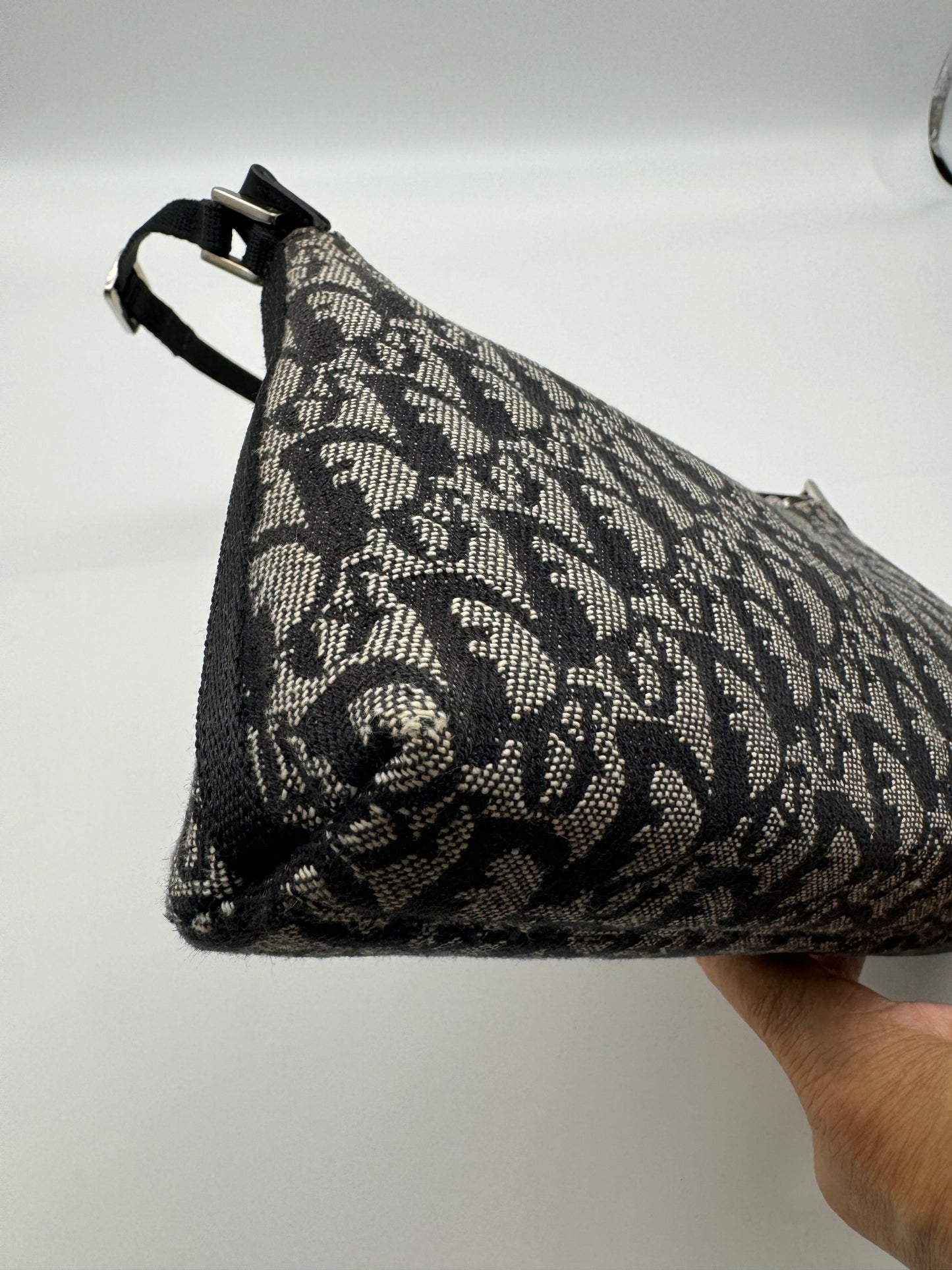 Authentic Christian Dior Black Trotter Jacquard Cloth Pochette Shoulder Bag