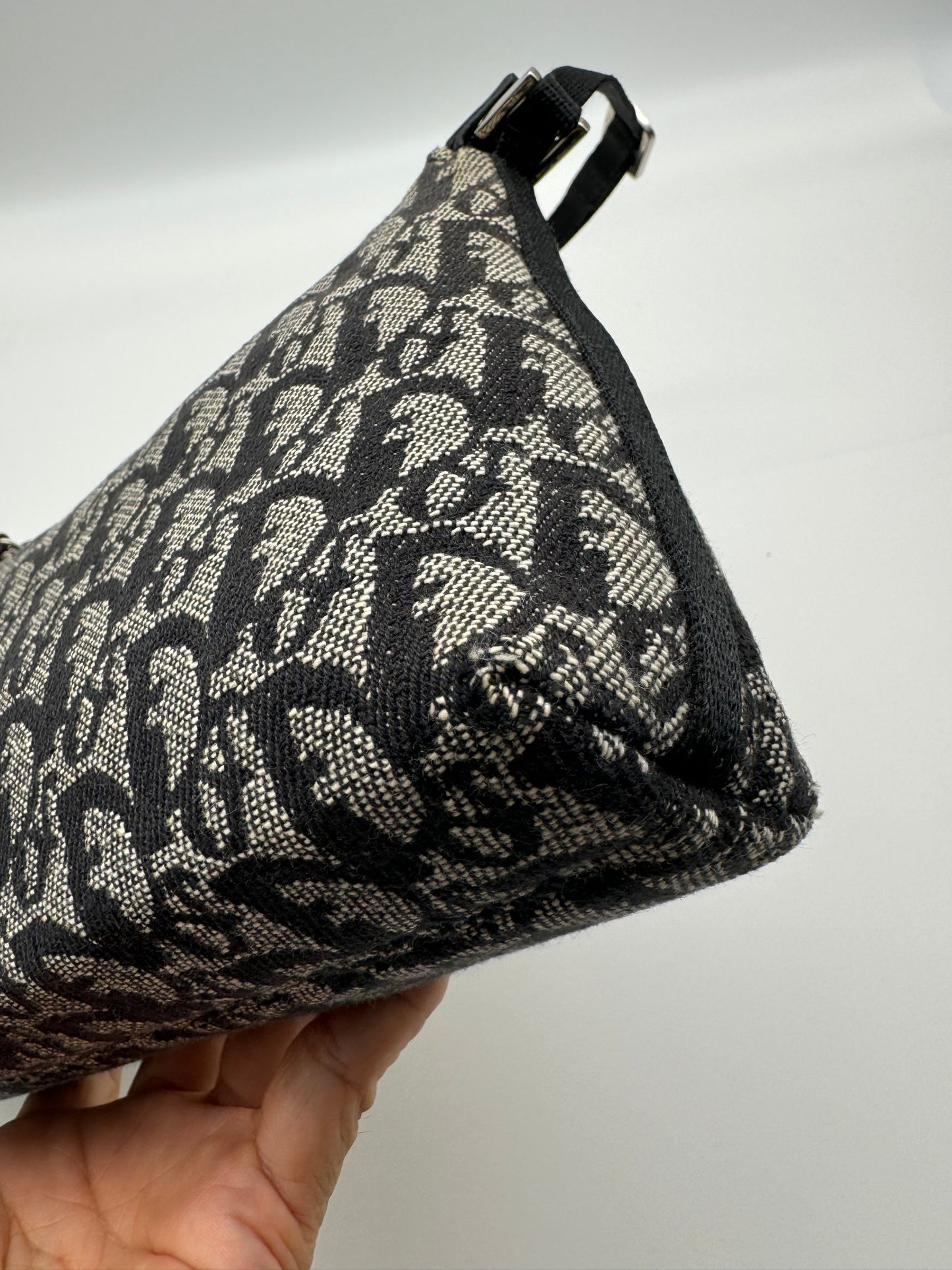 Authentic Christian Dior Black Trotter Jacquard Cloth Pochette Shoulder Bag