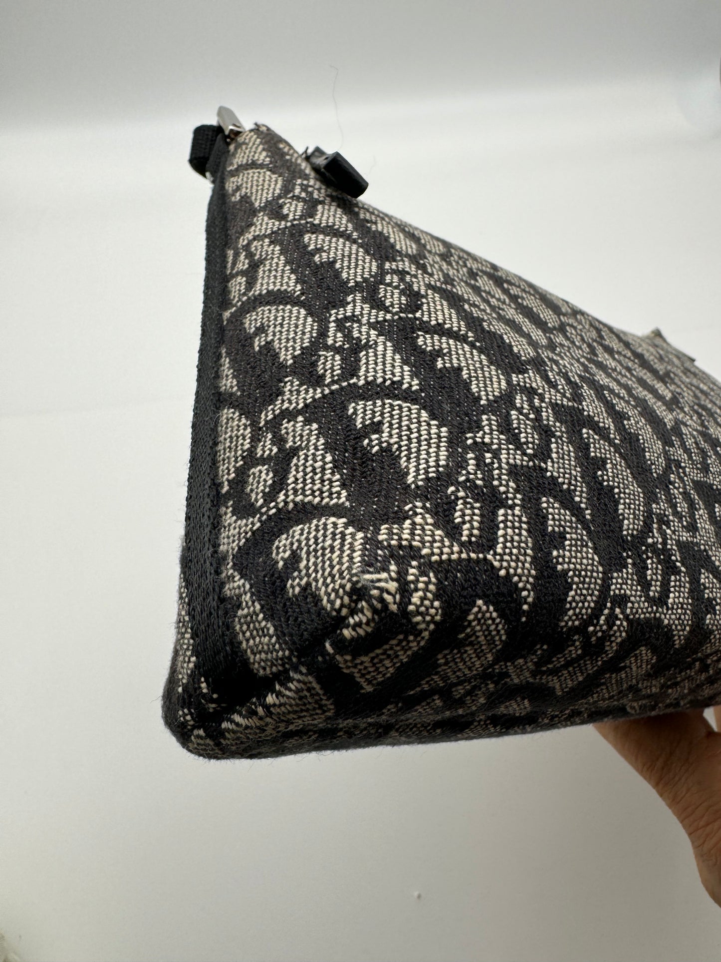Authentic Christian Dior Black Trotter Jacquard Cloth Pochette Shoulder Bag