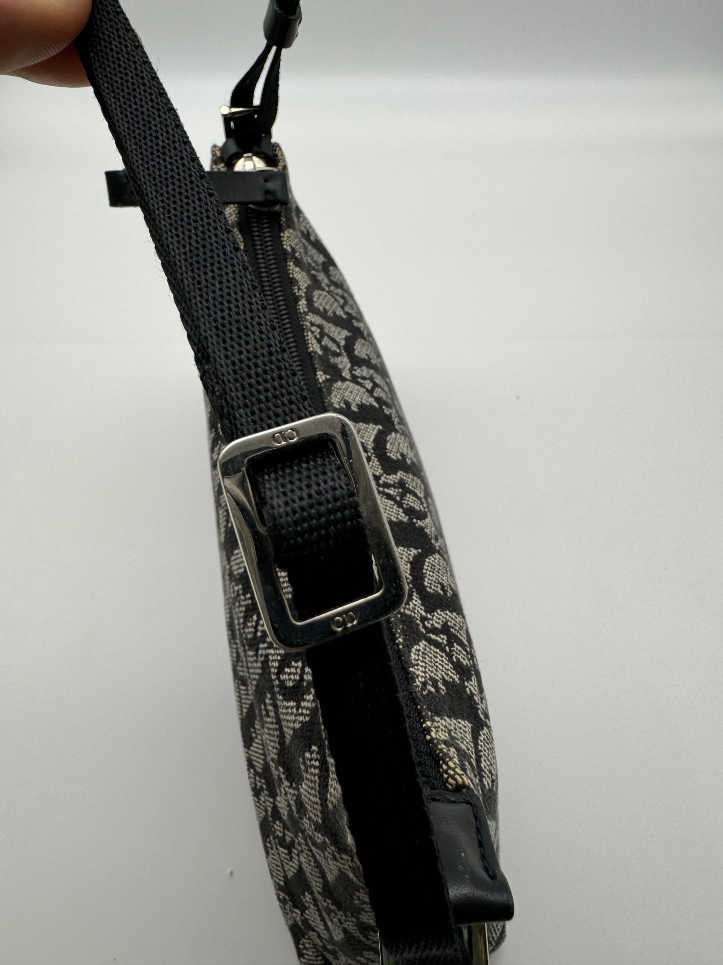 Authentic Christian Dior Black Trotter Jacquard Cloth Pochette Shoulder Bag