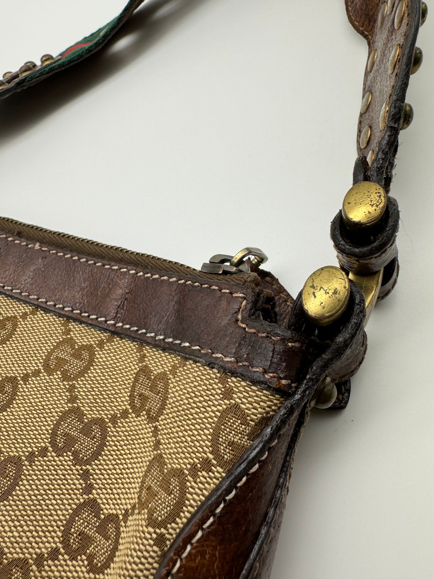 Authentic GUCCI Pelham Small Hobo Studded Shoulder Bag