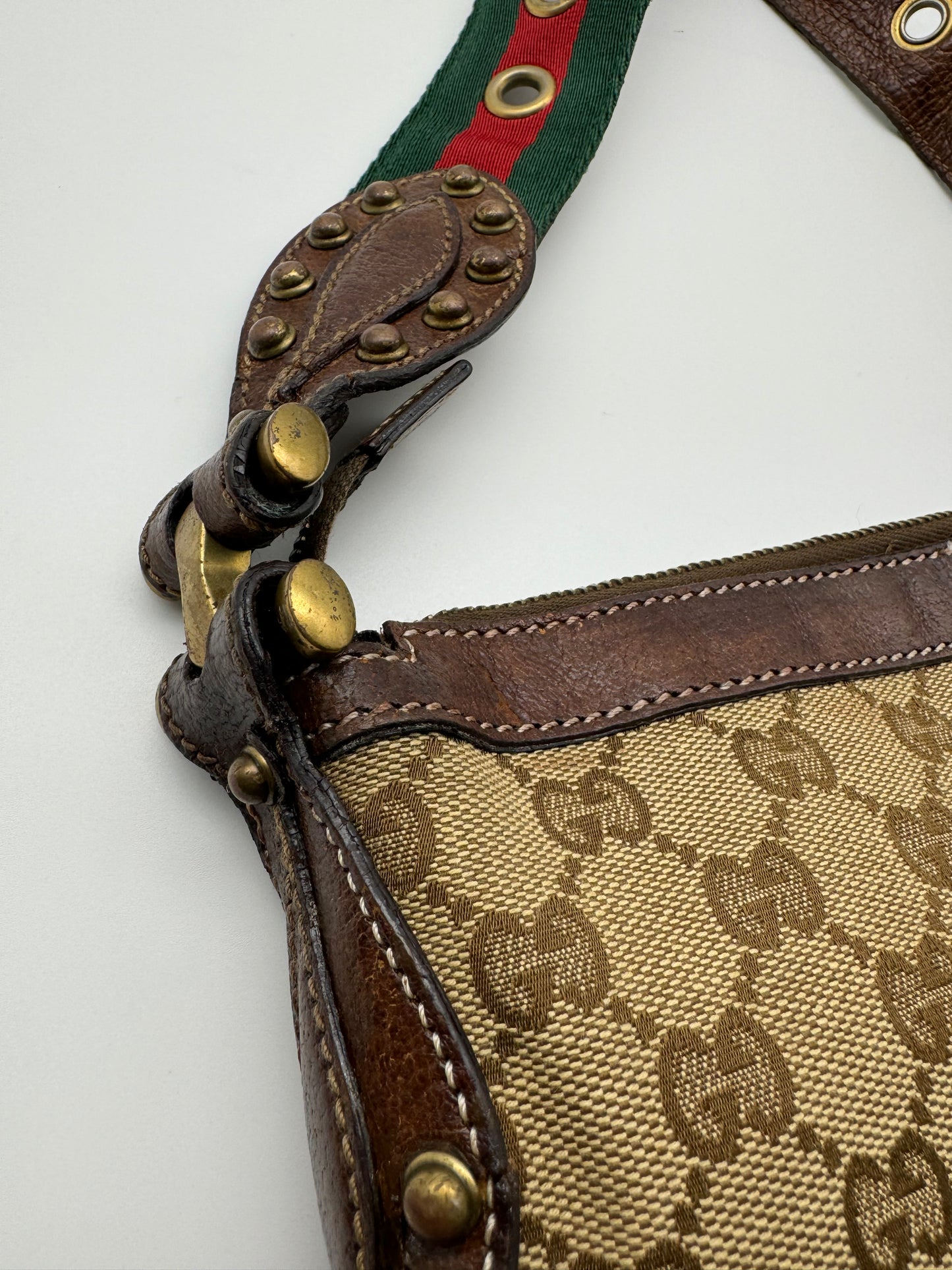 Authentic GUCCI Pelham Small Hobo Studded Shoulder Bag