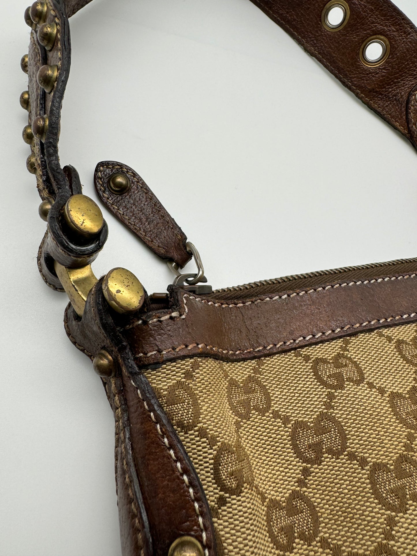 Authentic GUCCI Pelham Small Hobo Studded Shoulder Bag
