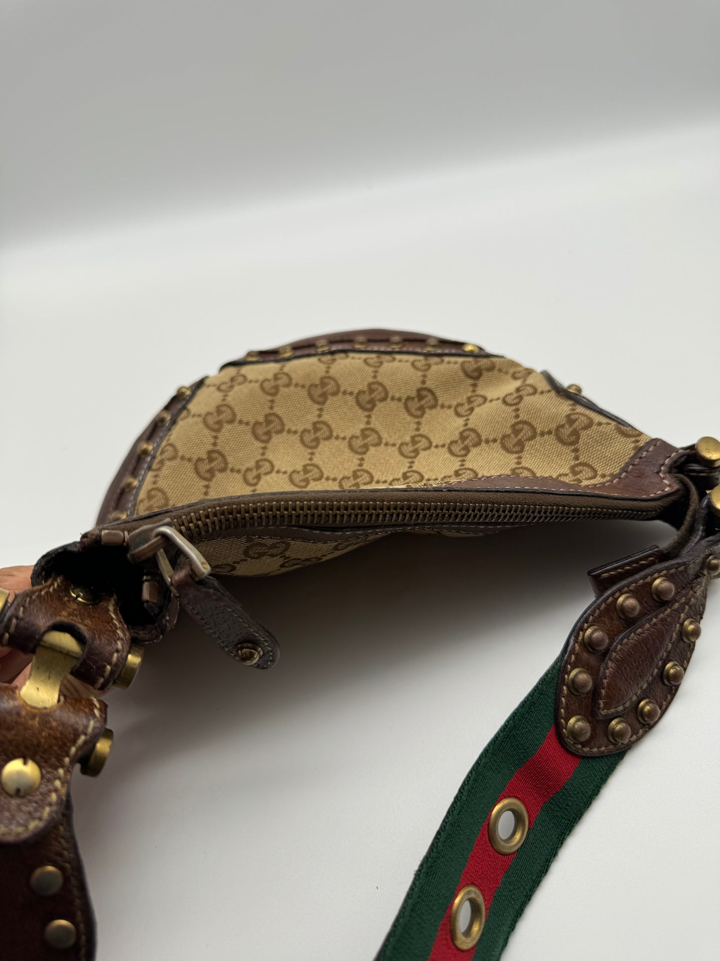 Authentic GUCCI Pelham Small Hobo Studded Shoulder Bag