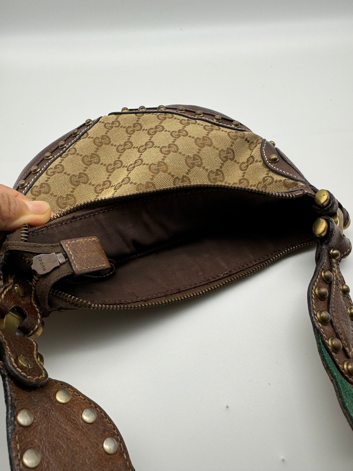 Authentic GUCCI Pelham Small Hobo Studded Shoulder Bag