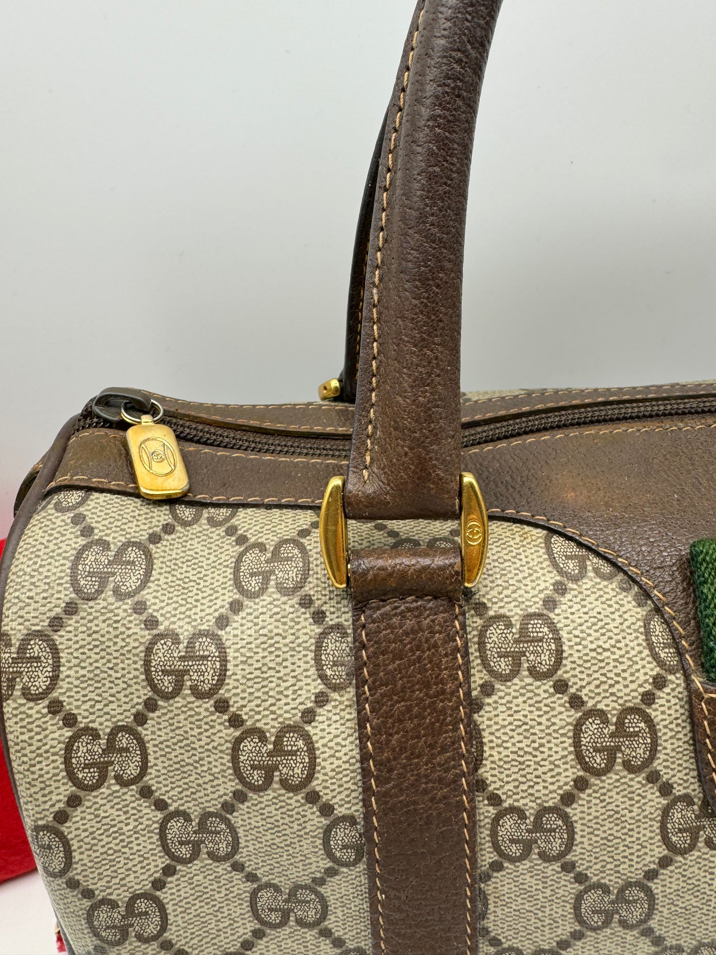 Authentic Gucci Vintage Brown Monogram Coated Canvas Boston Bag