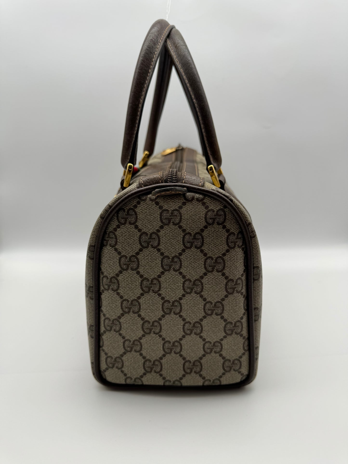 Authentic Gucci Vintage Brown Monogram Coated Canvas Boston Bag
