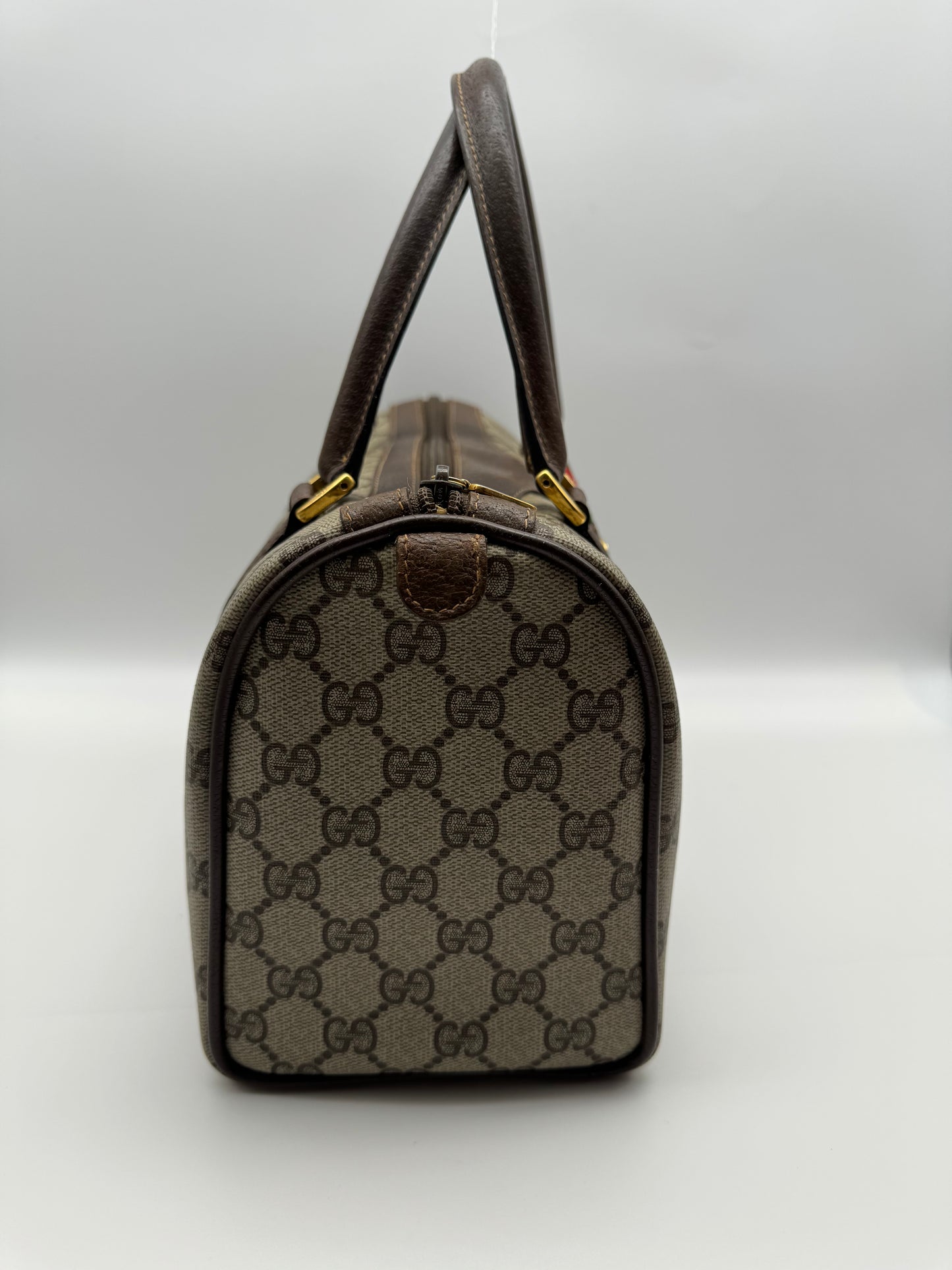 Authentic Gucci Vintage Brown Monogram Coated Canvas Boston Bag