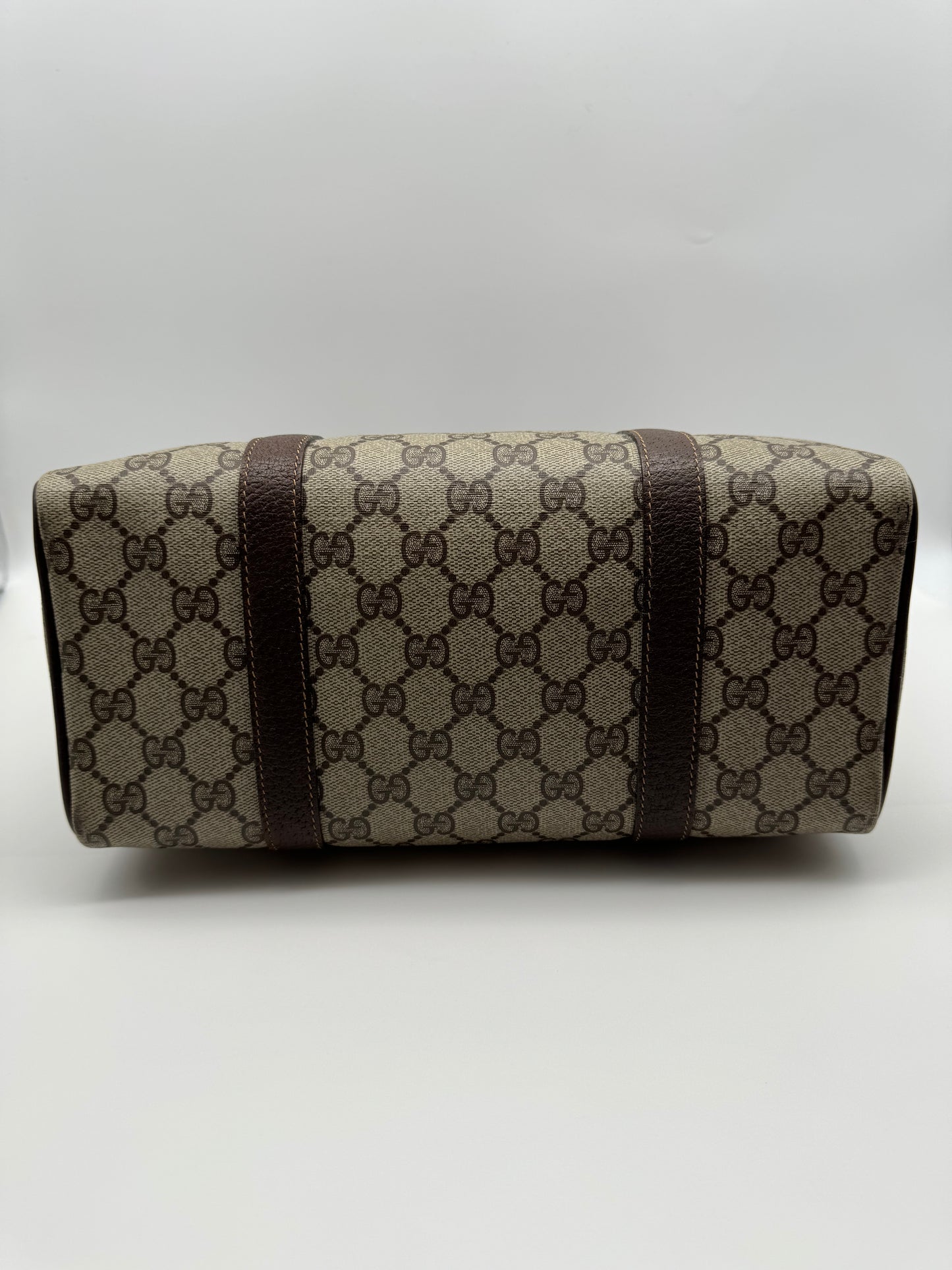Authentic Gucci Vintage Brown Monogram Coated Canvas Boston Bag