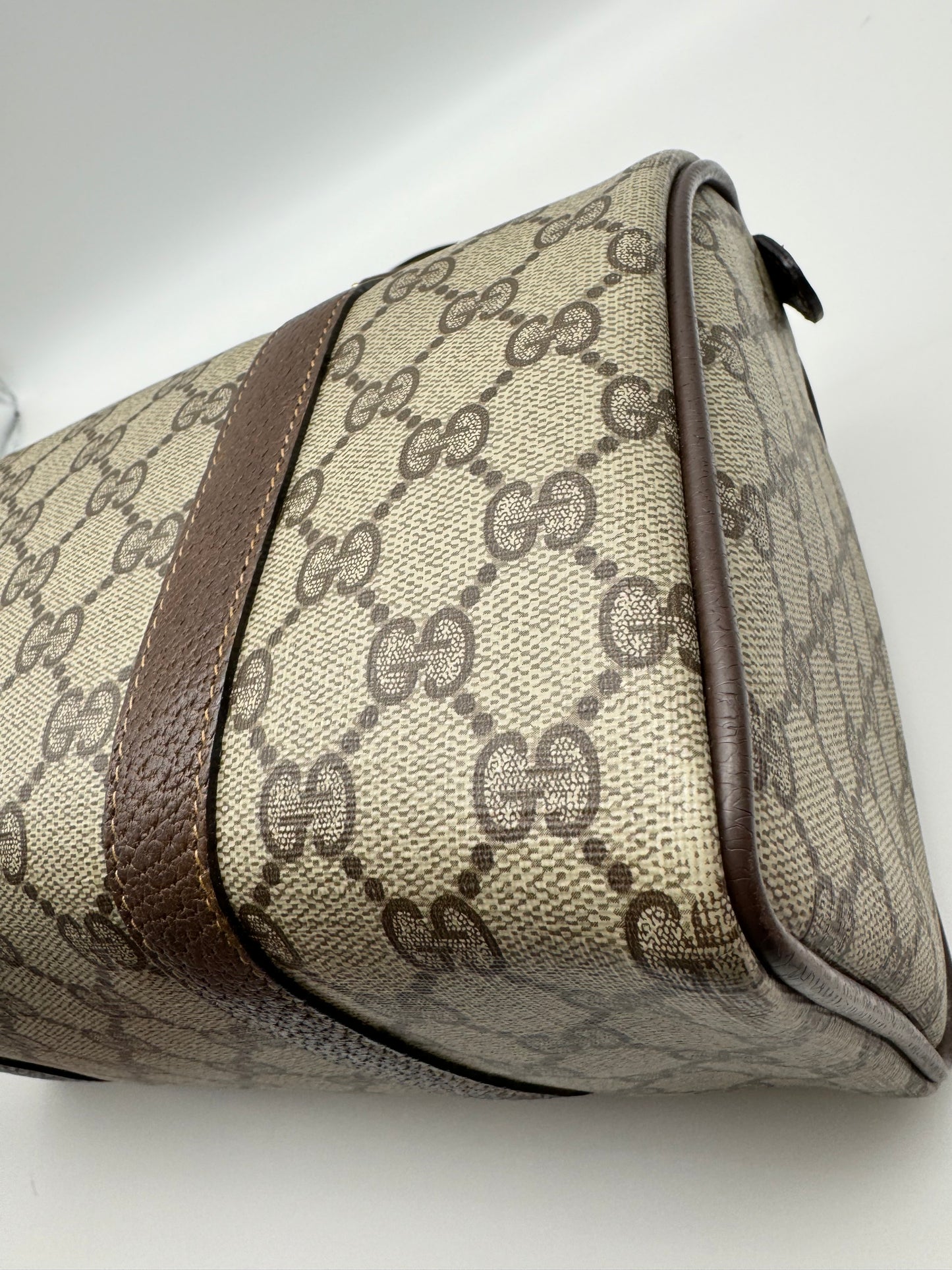 Authentic Gucci Vintage Brown Monogram Coated Canvas Boston Bag